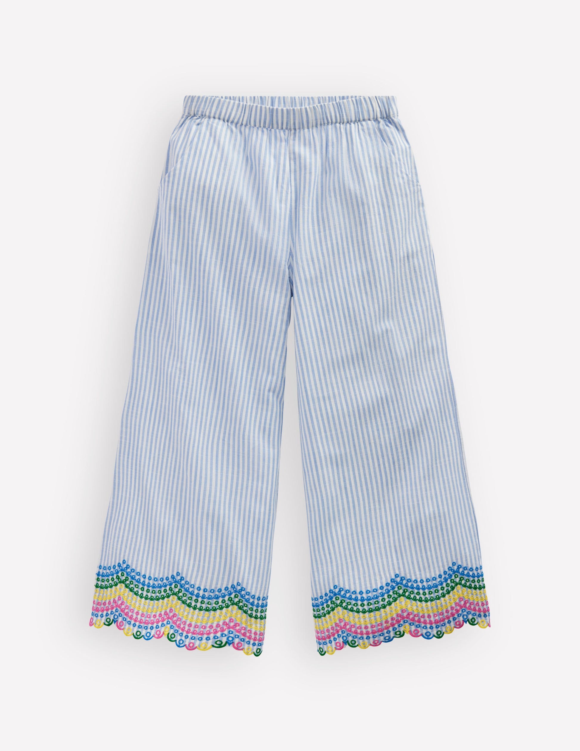 Scallop Hem Pants-Blue Ticking Rainbow-2