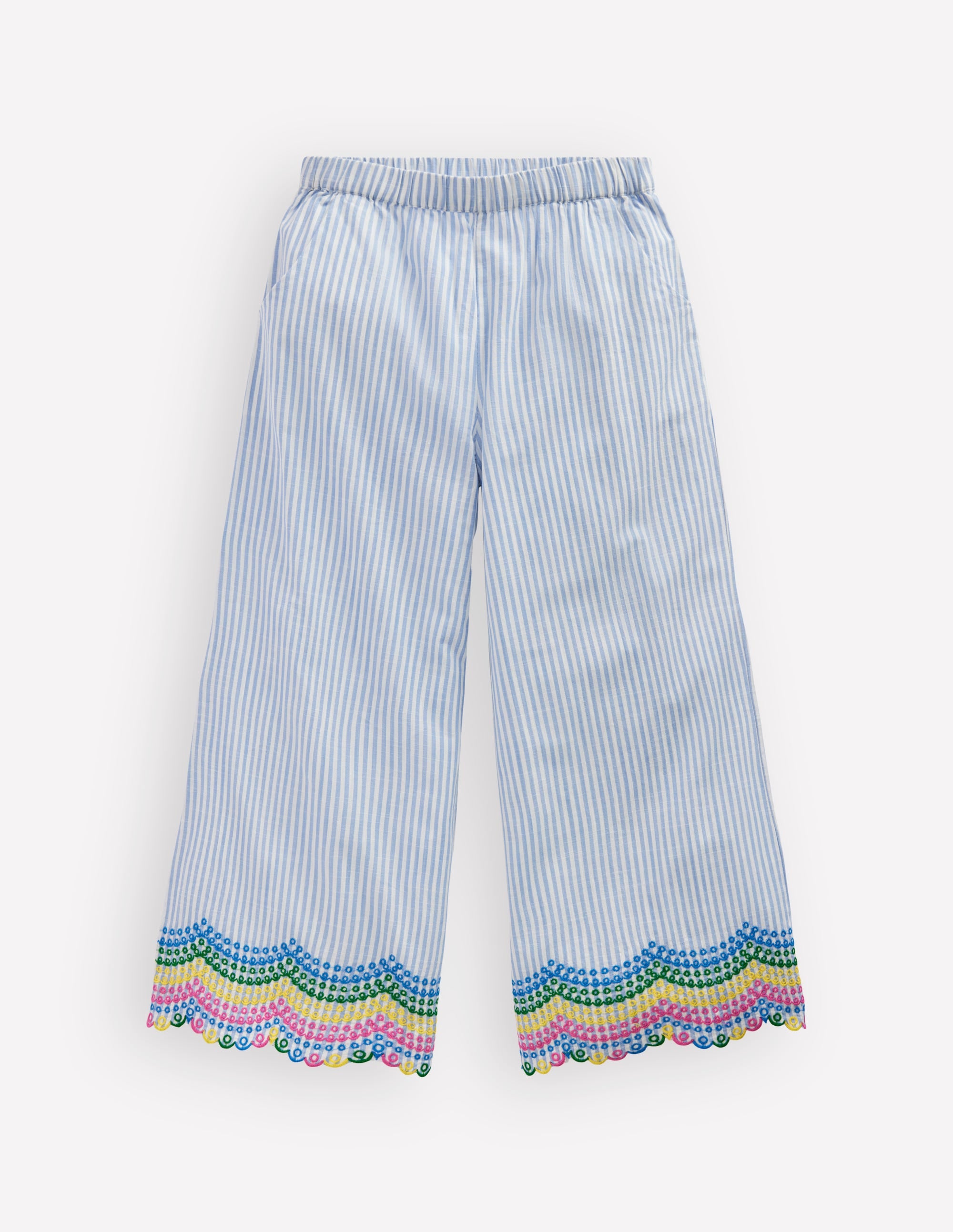 Scallop Hem Pants-Blue Ticking Rainbow - Image 2