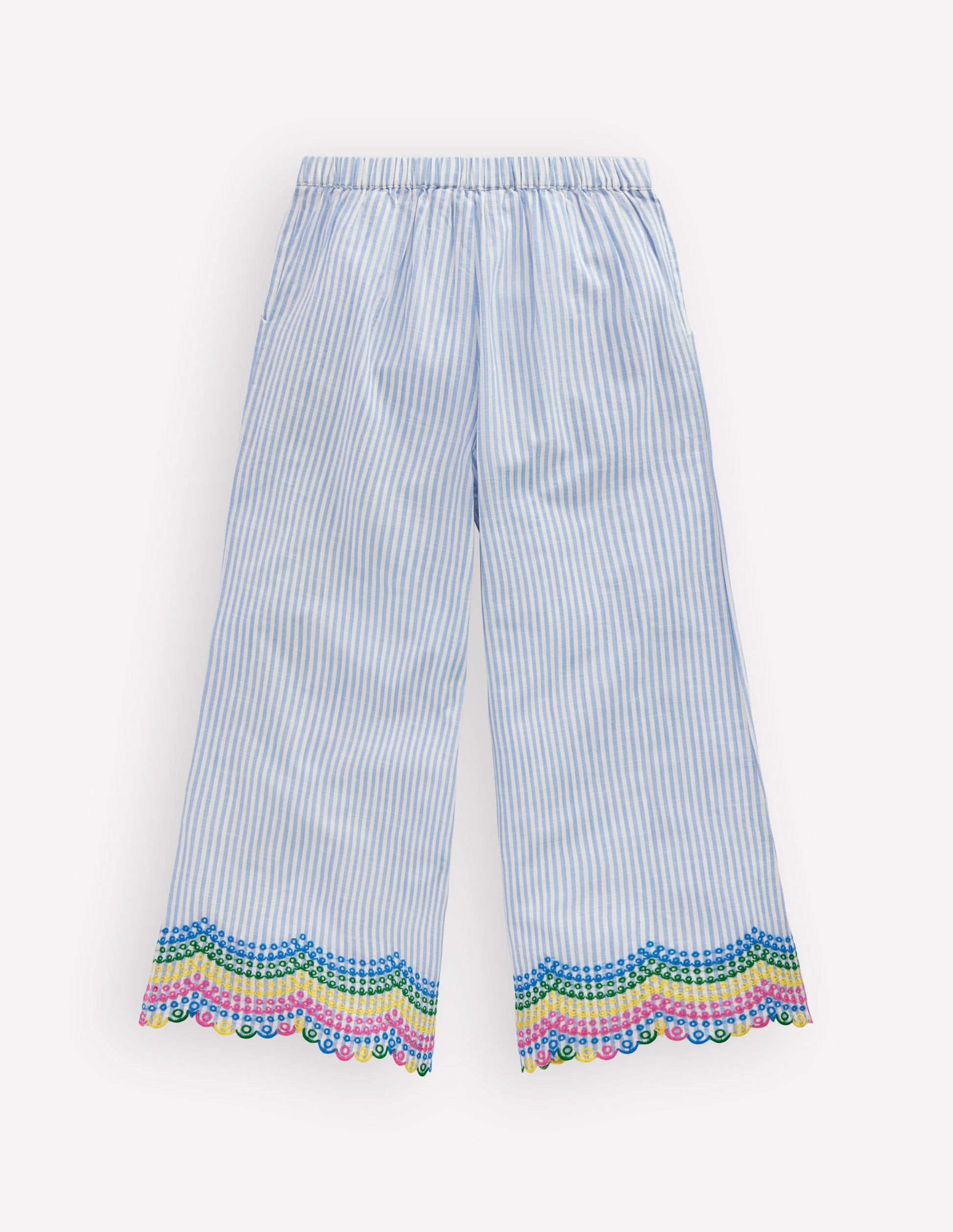 Scallop Hem Pants-Blue Ticking Rainbow-3