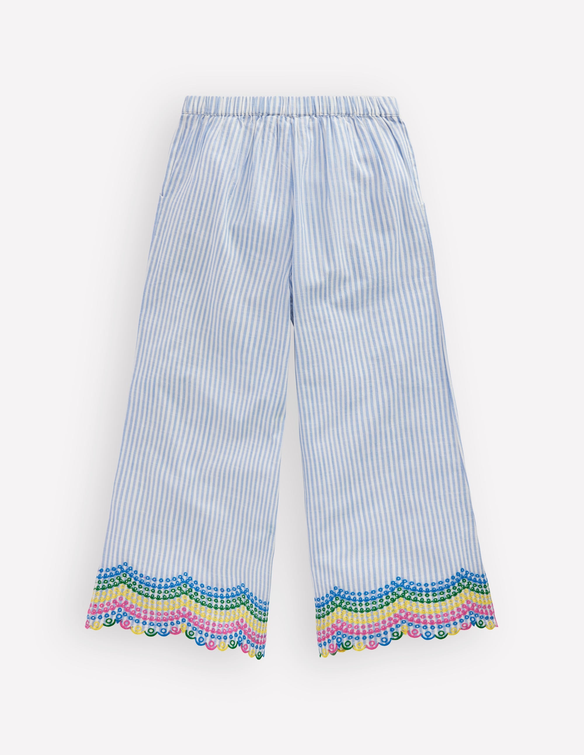 Scallop Hem Pants-Blue Ticking Rainbow - Image 3