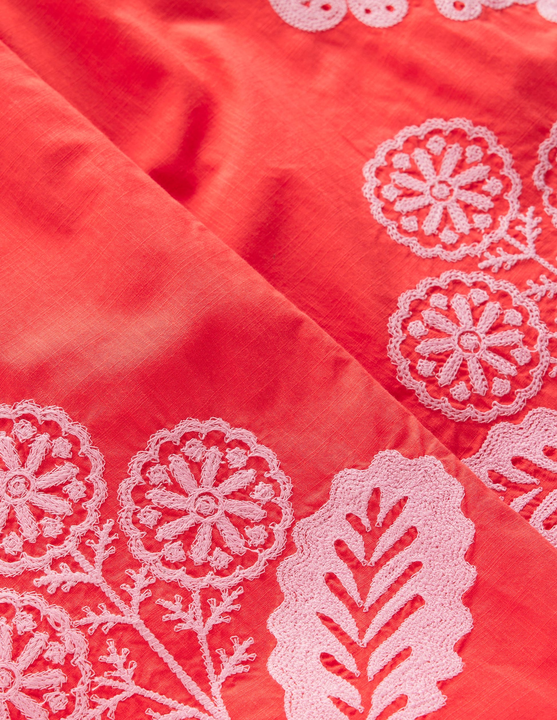 Scallop Hem Pants-Spicy Red Neon Embroidery-3