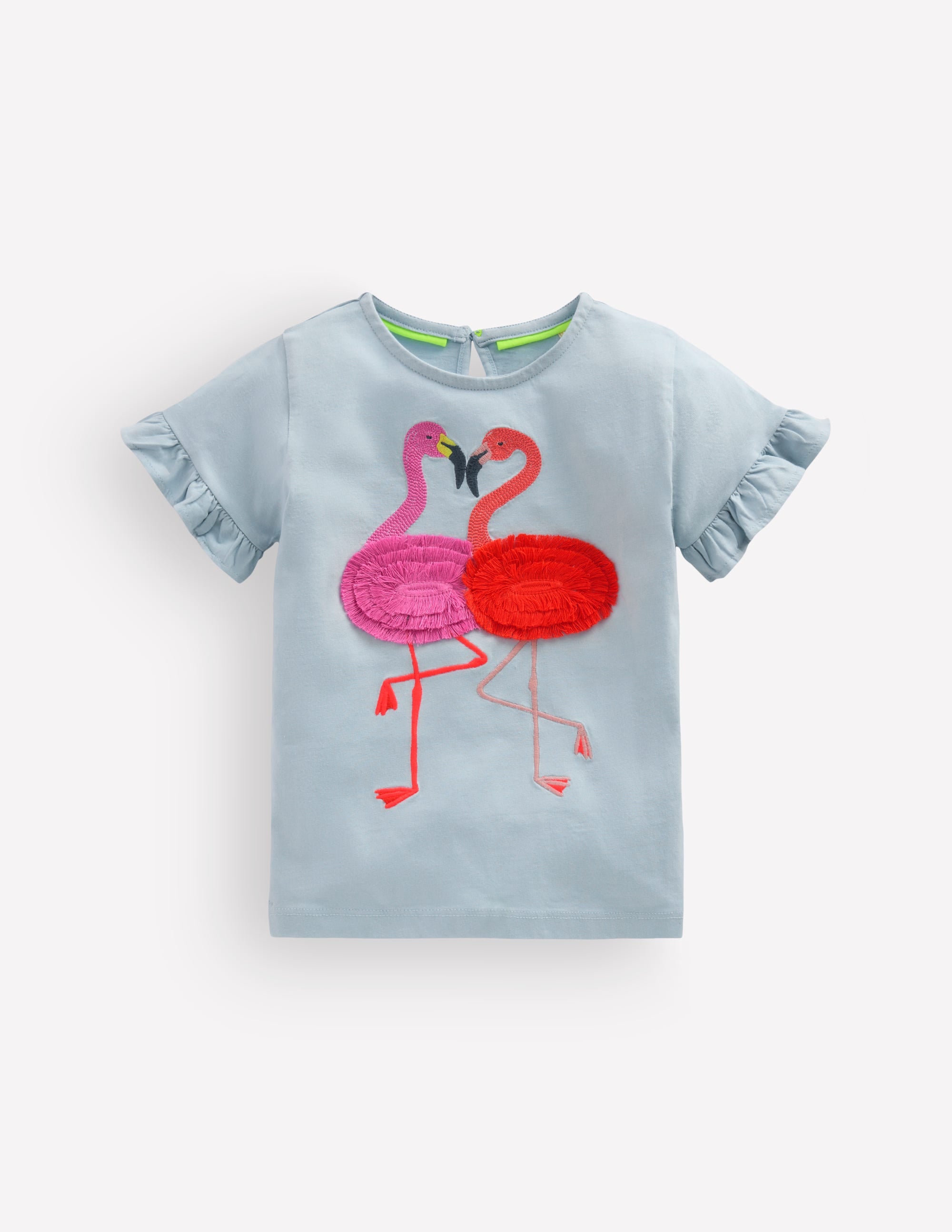 Pretty Frill T-shirt-Misty Blue Flamingos - Image 1