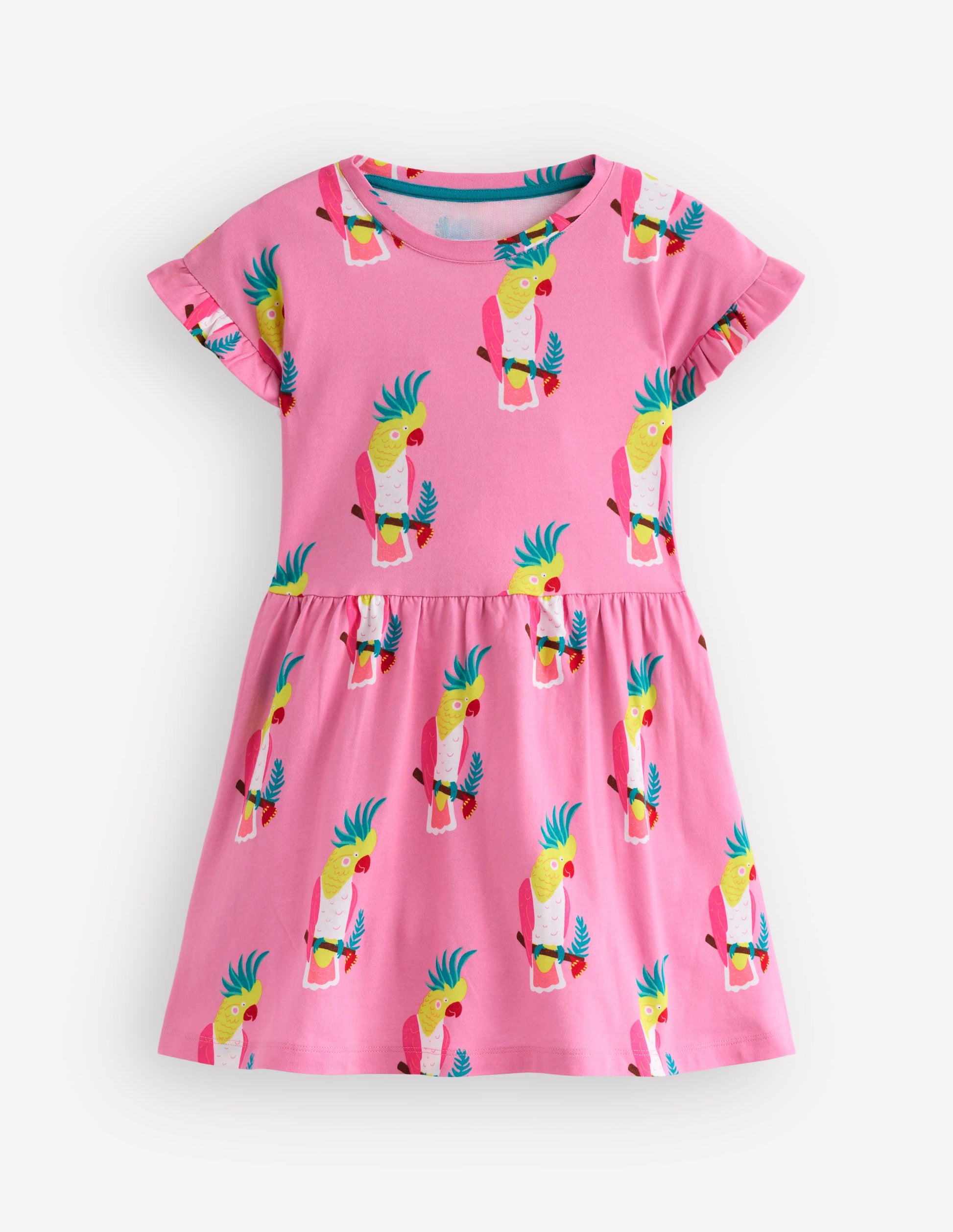 Jersey T - Shirt Dress - Flamingo Pink Tropical Bird