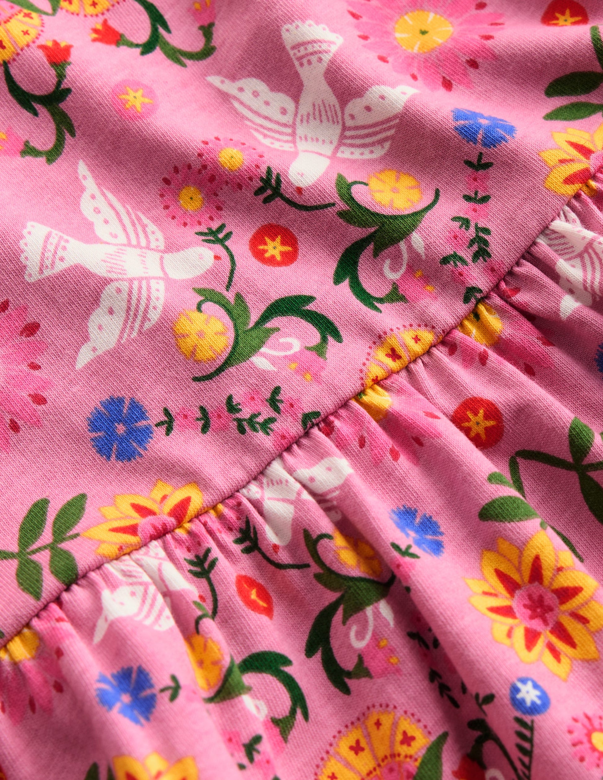 pink bird dress Azure' Hot Pink Bird Long Sleeve Cotton Tiered Dress