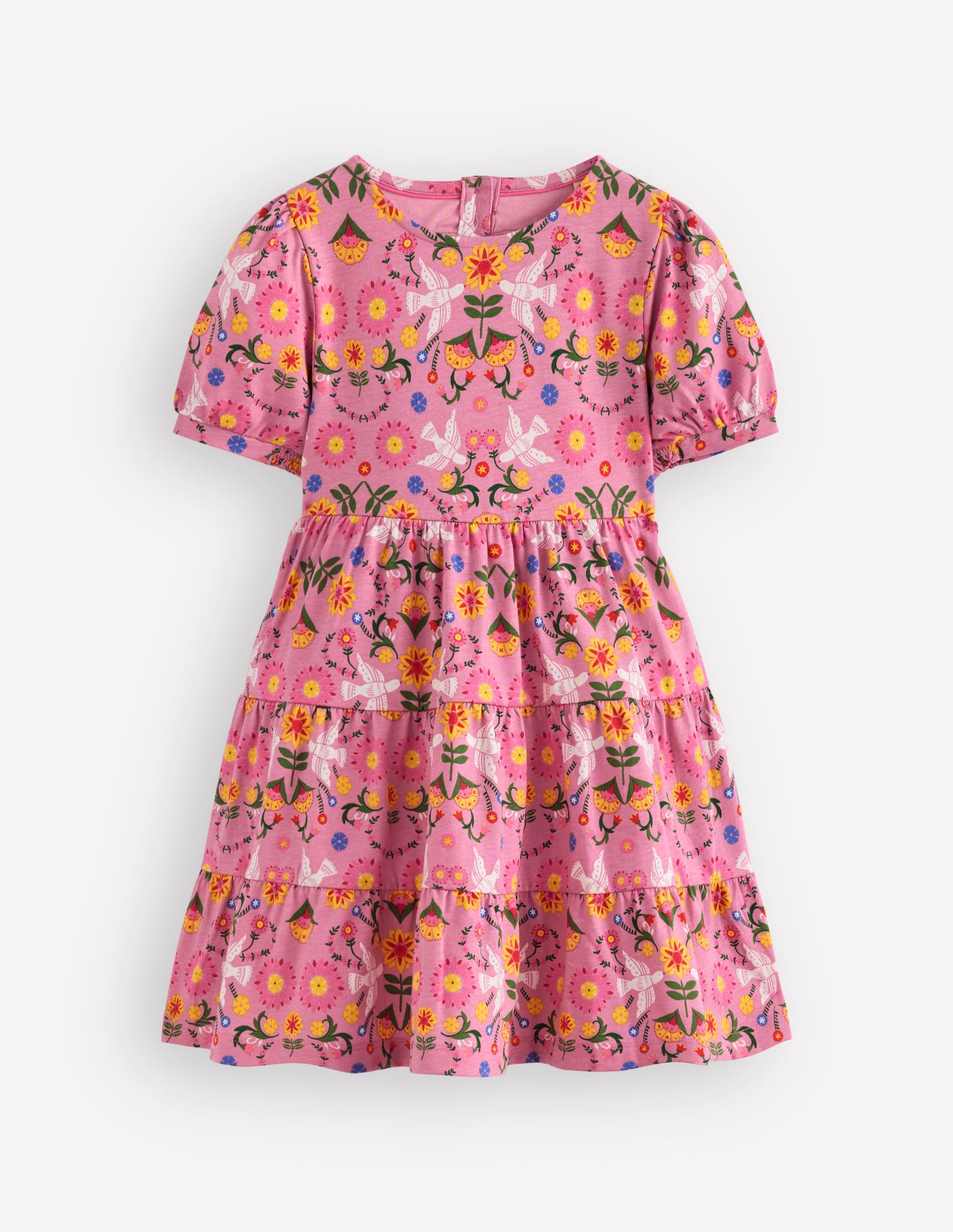 Heart Back Jersey Dress-Formica Pink Bird Floral-1
