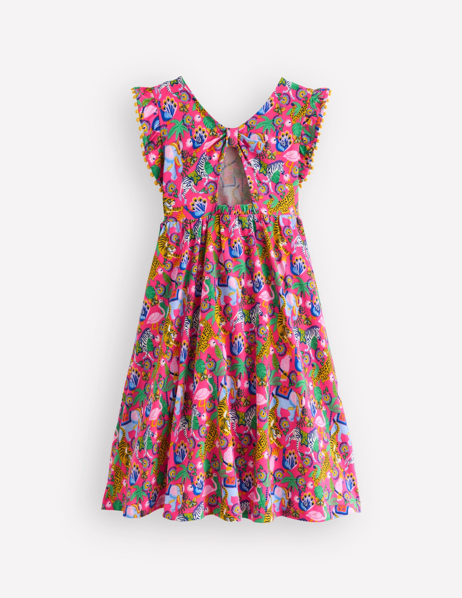 Bow Back Jersey Dress-Flamingo Pink Jungle Animals-5