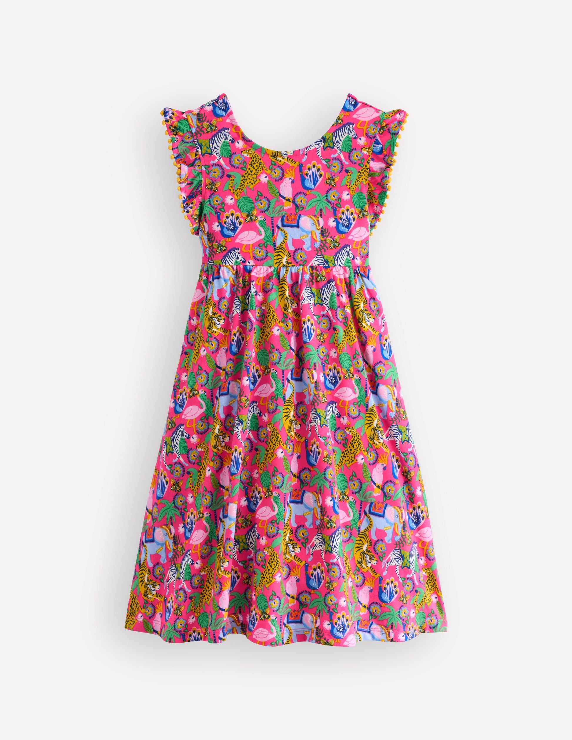 Bow Back Jersey Dress-Flamingo Pink Jungle Animals-4