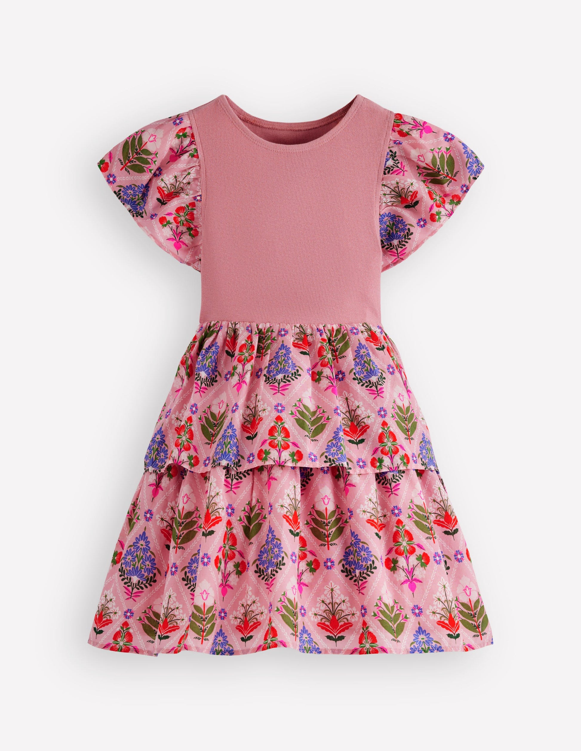 Woven Mix Twirly Dress-Multi Diamond Floral-1