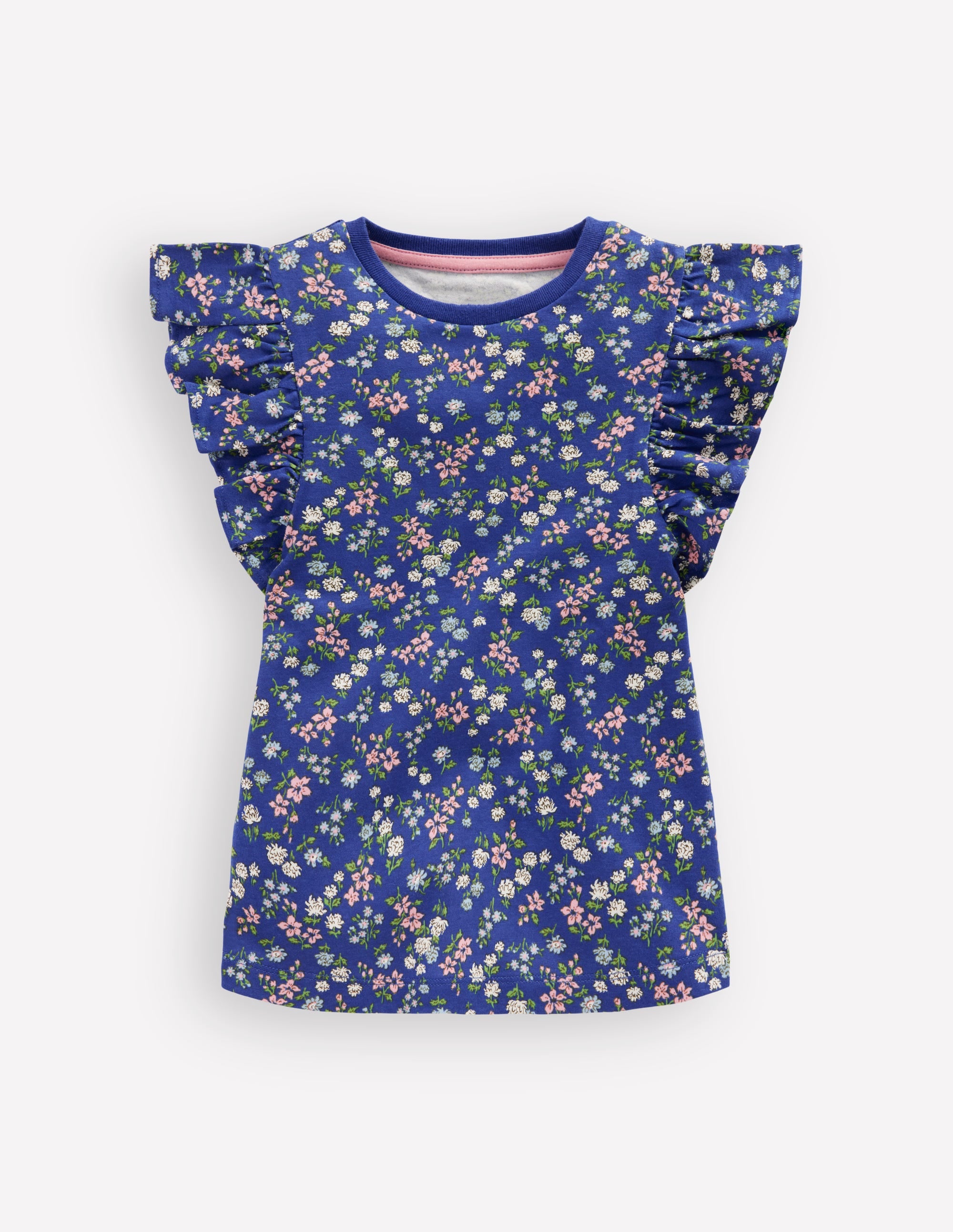 Frill Sleeve Printed Top-Blue Ditsy Floral - Image 1