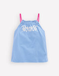 Plaited Strap Embroidered Tank-Forget Me Not Blue