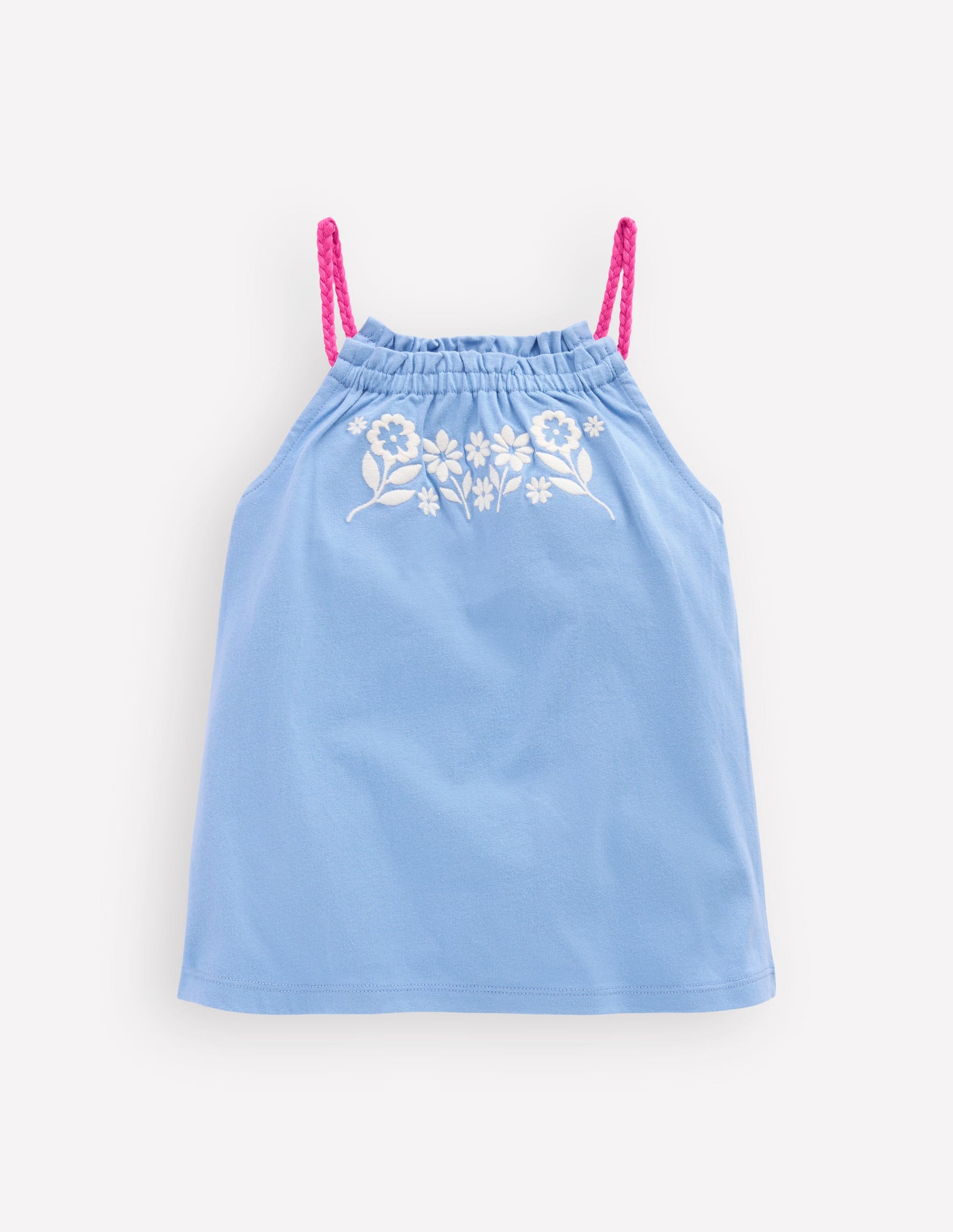 Plaited Strap Embroidered Tank-Forget Me Not Blue-1