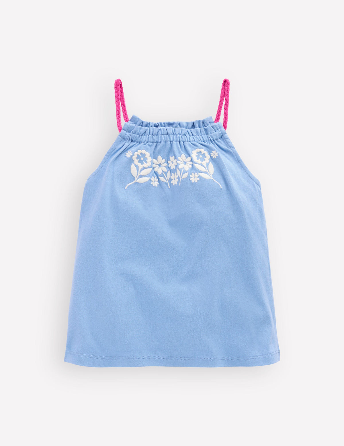 Plaited Strap Embroidered Tank-Forget Me Not Blue - Image 1