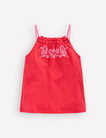 Plaited Strap Embroidered Tank-Spicy Red