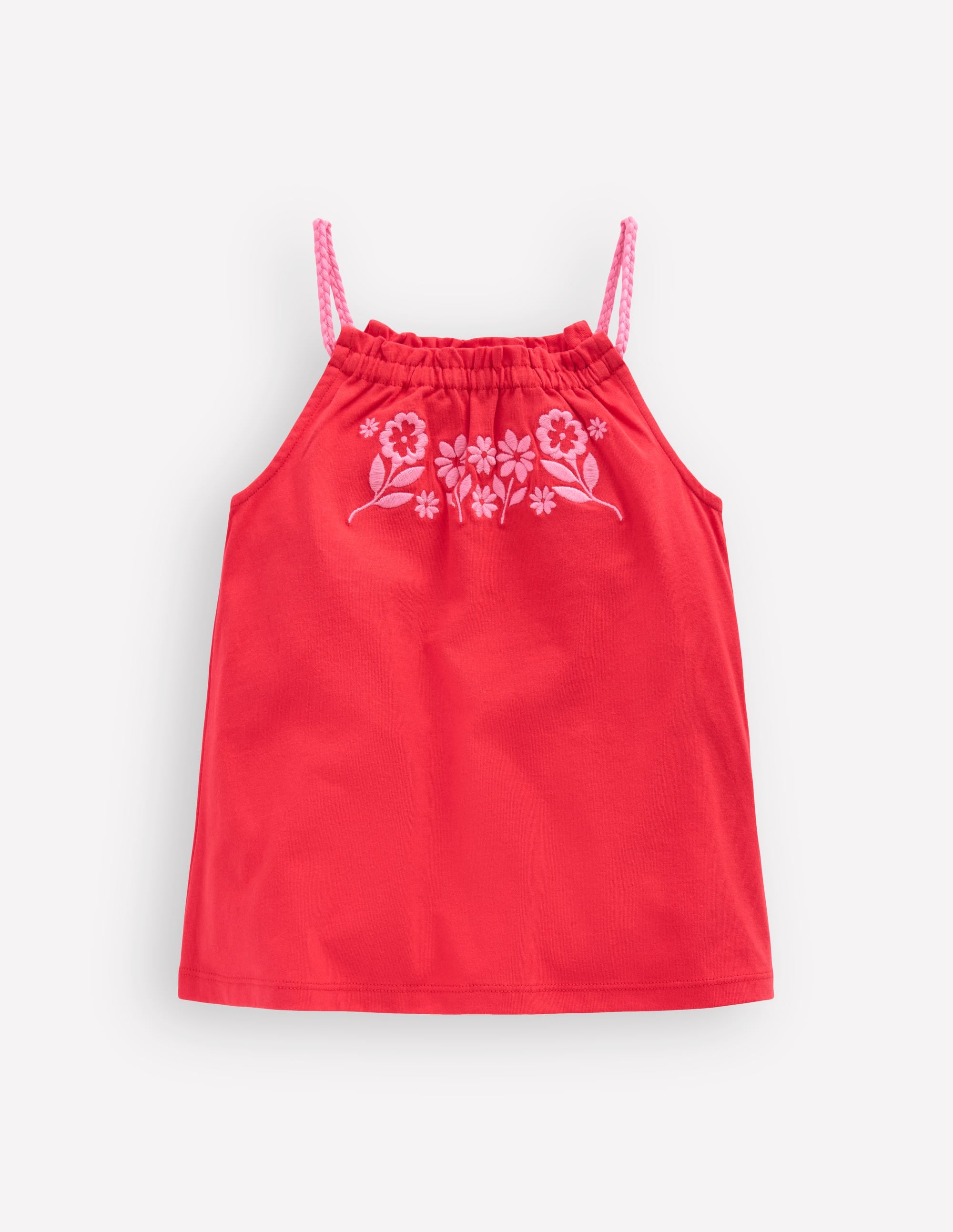 Plaited Strap Embroidered Tank-Spicy Red - Image 1