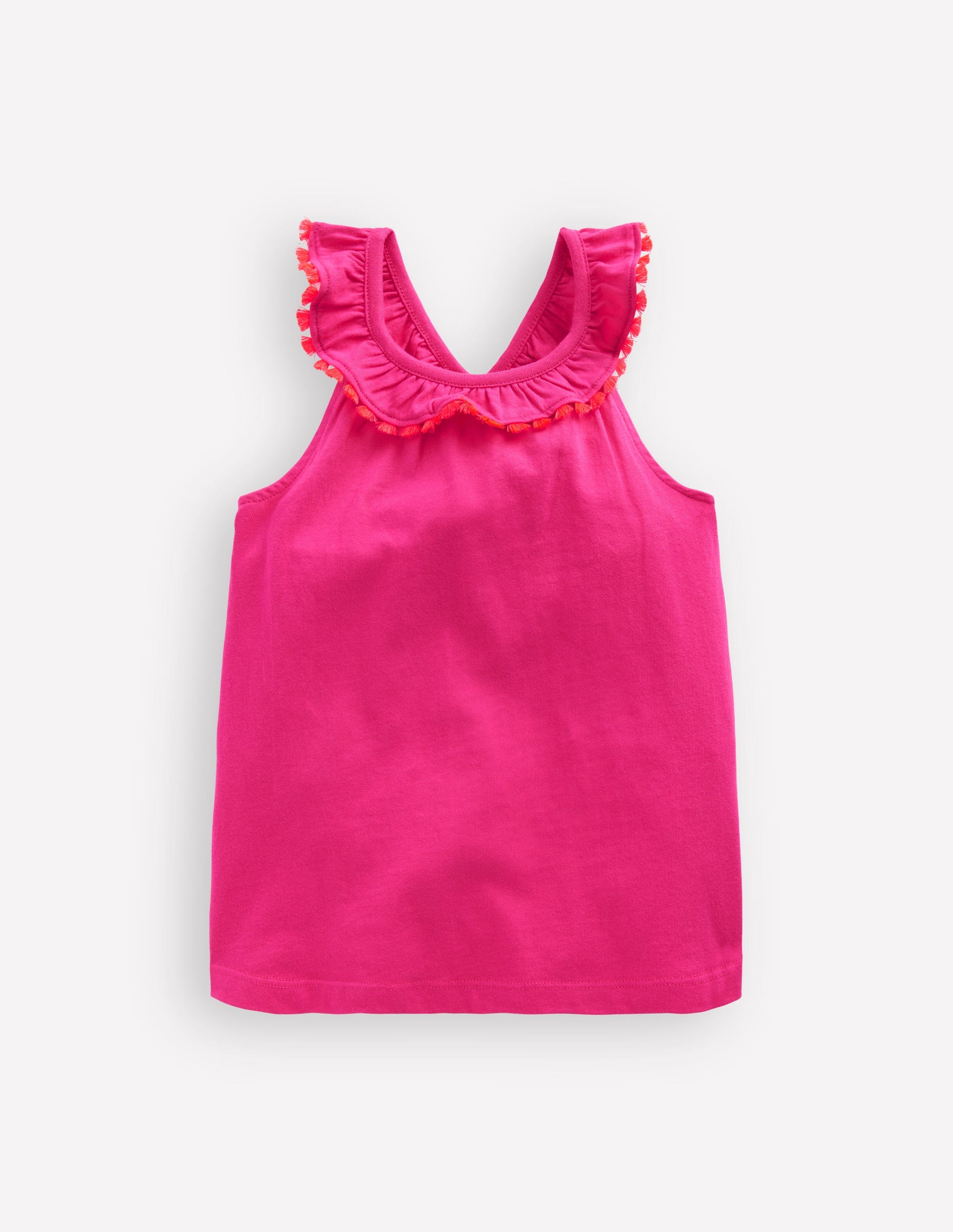 Ruffle Neck Trim Top-Brillant Pink-1