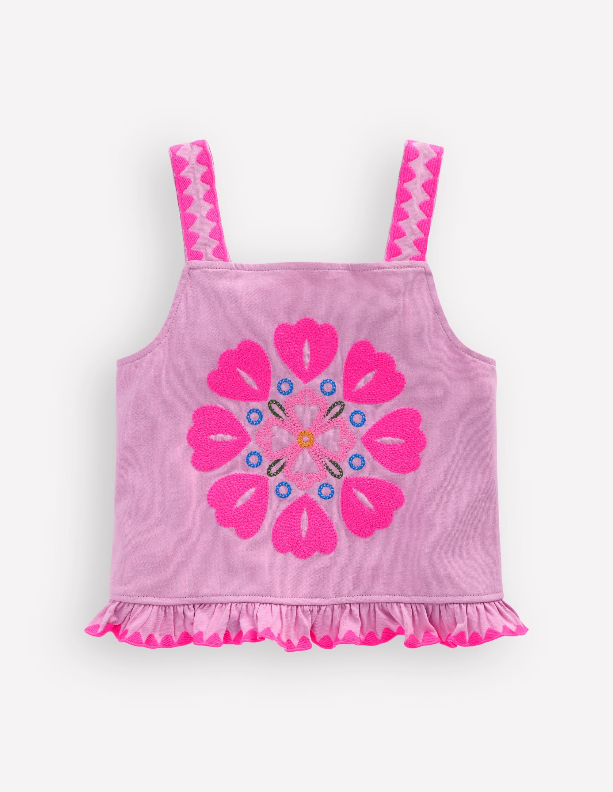 ノリ　BODEN Embroidered Ruffle Top - Pink Punch Embroidery | Boden USA