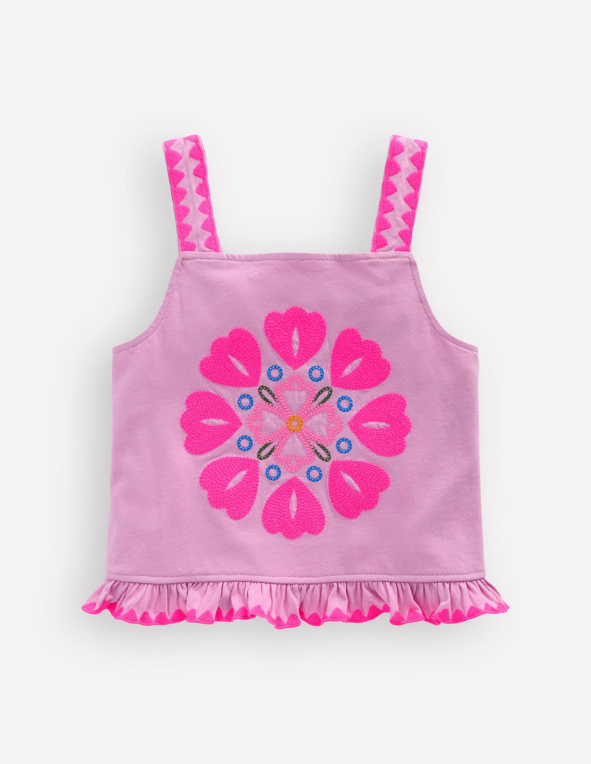 Embroidered Ruffle Top-Pink Punch Embroidery-2
