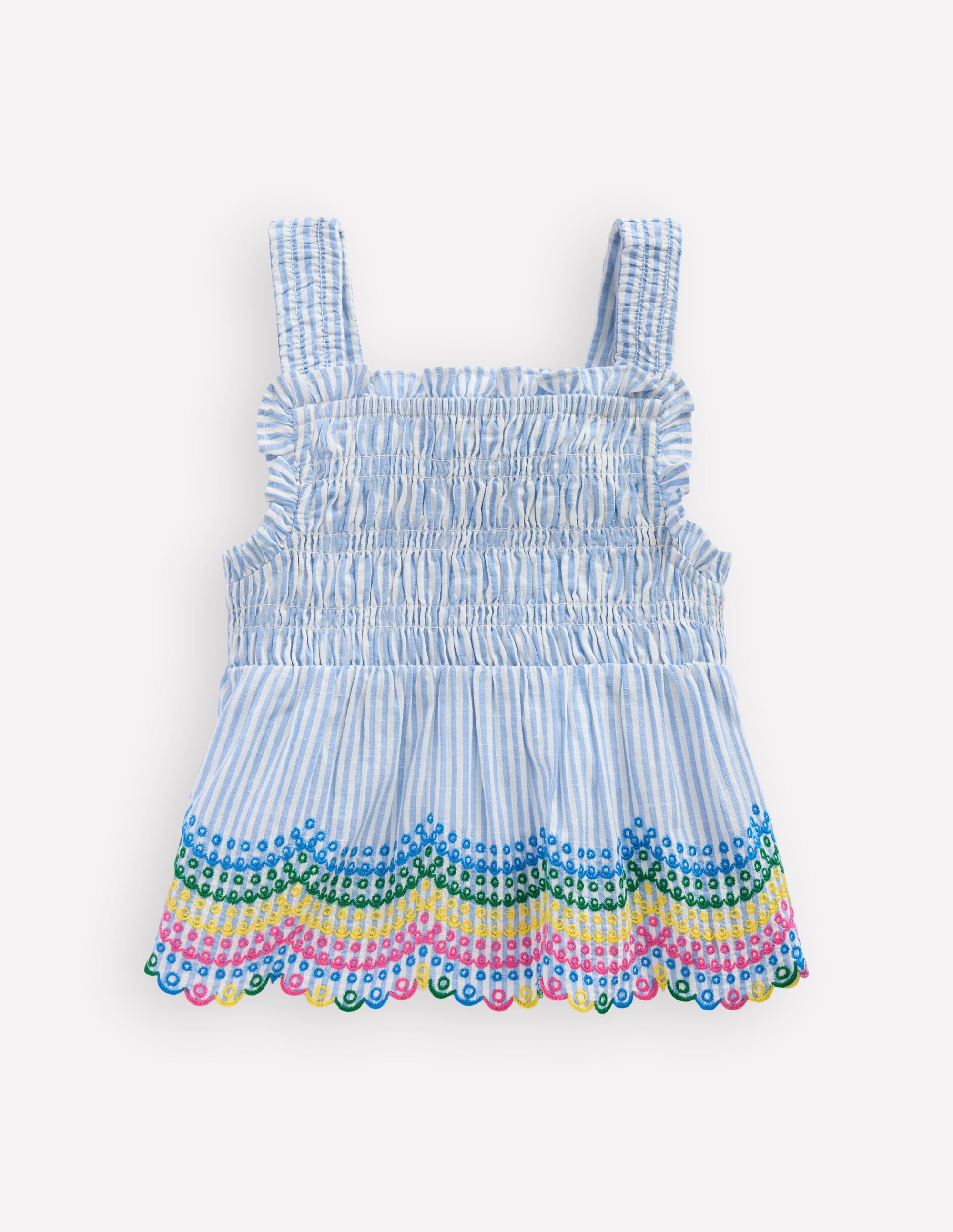Embroidered Shirred Top - Ticking Rainbows | Boden USA