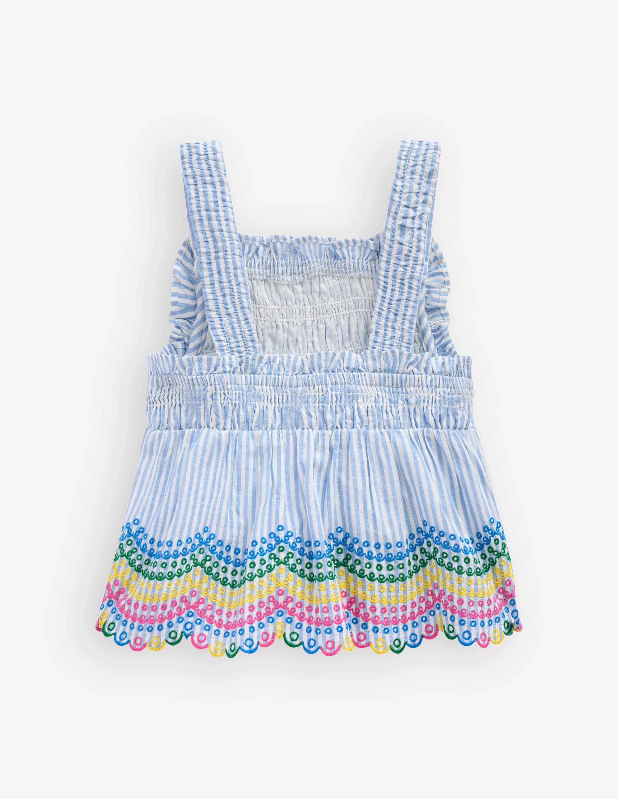 Embroidered Shirred Top-Ticking Rainbows - Image 4