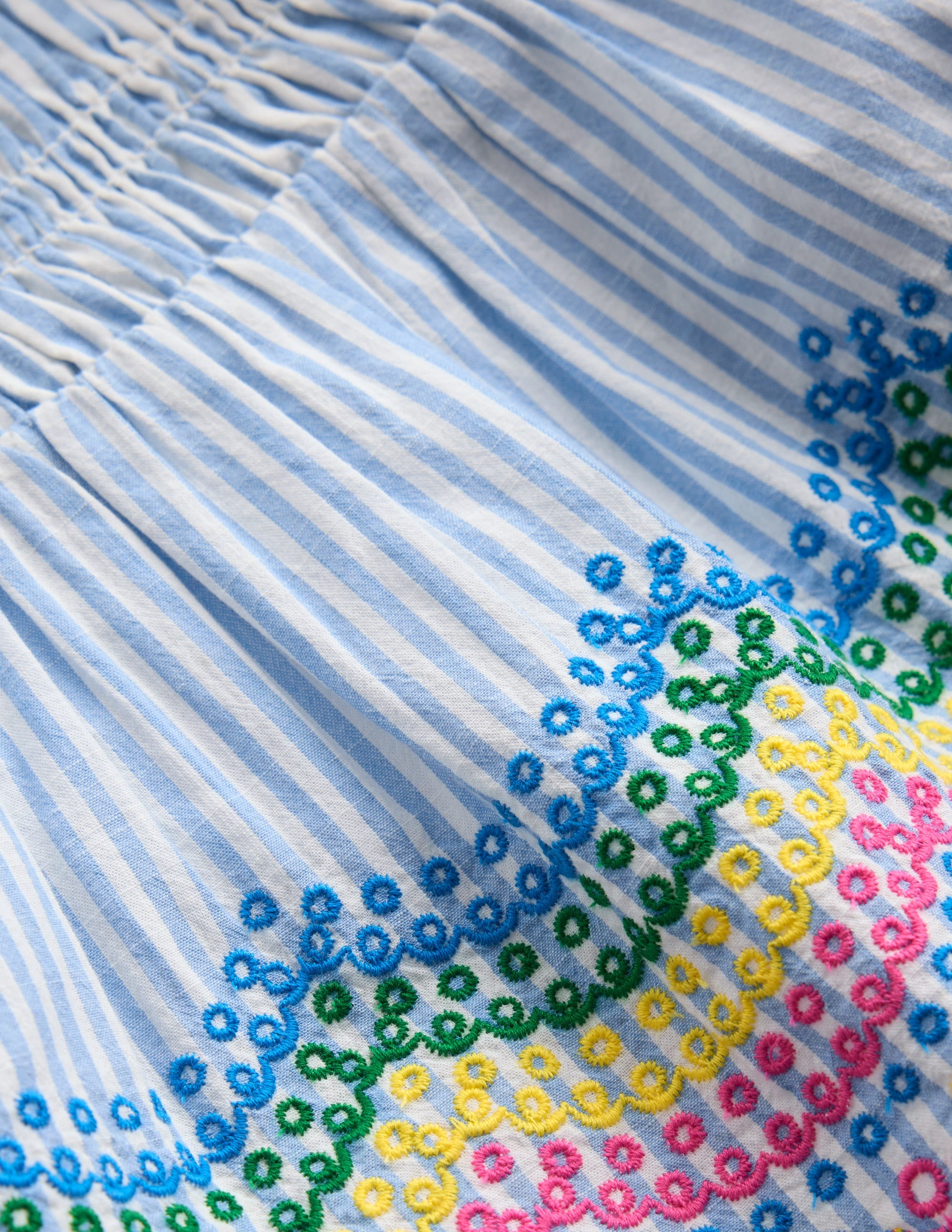 Embroidered Shirred Top-Ticking Rainbows - Image 5