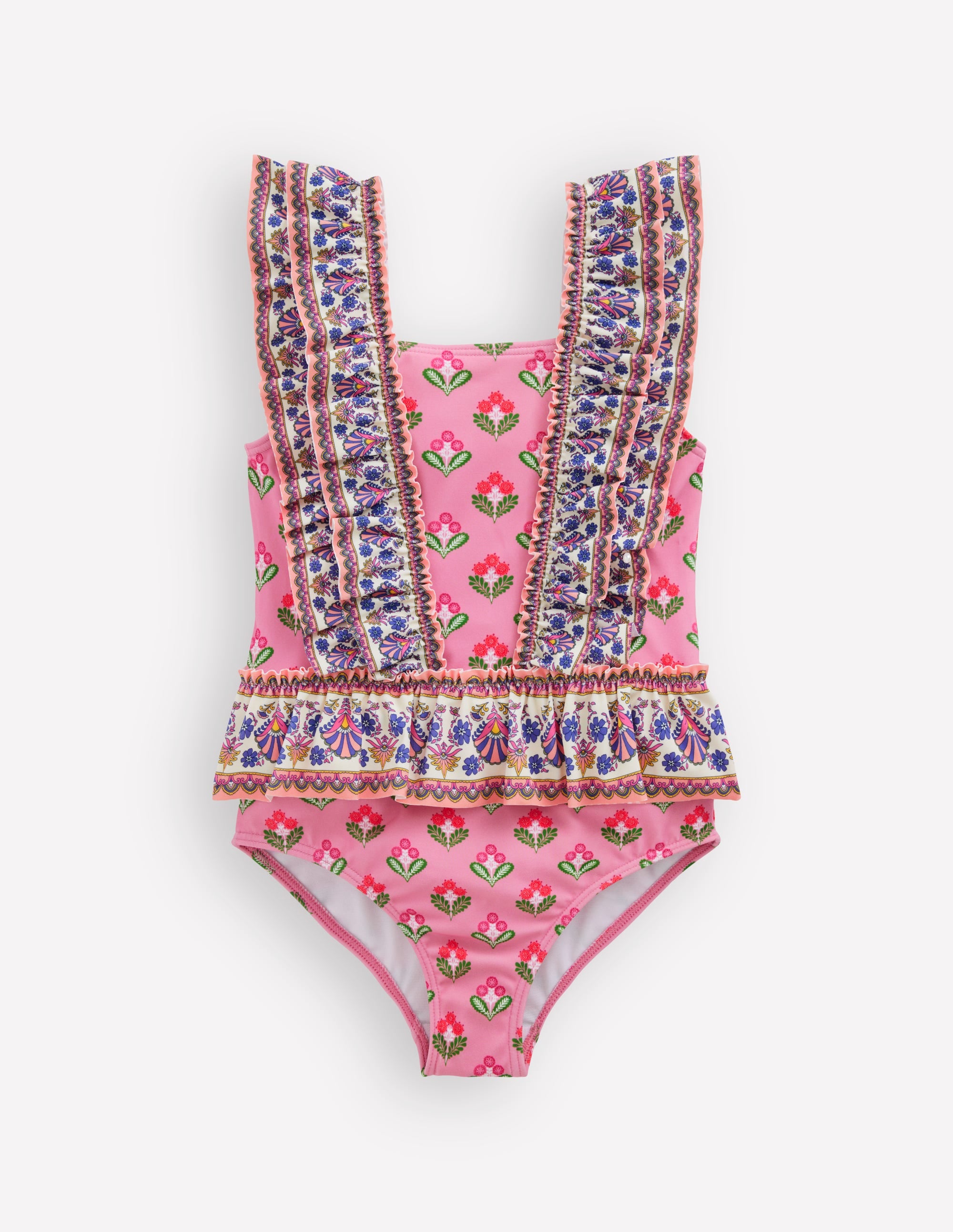 水着・ラッシュガード Pui flower peplum swimsuit Frill Peplum Swimsuit-Pink Multi Woodblock | Boden USA