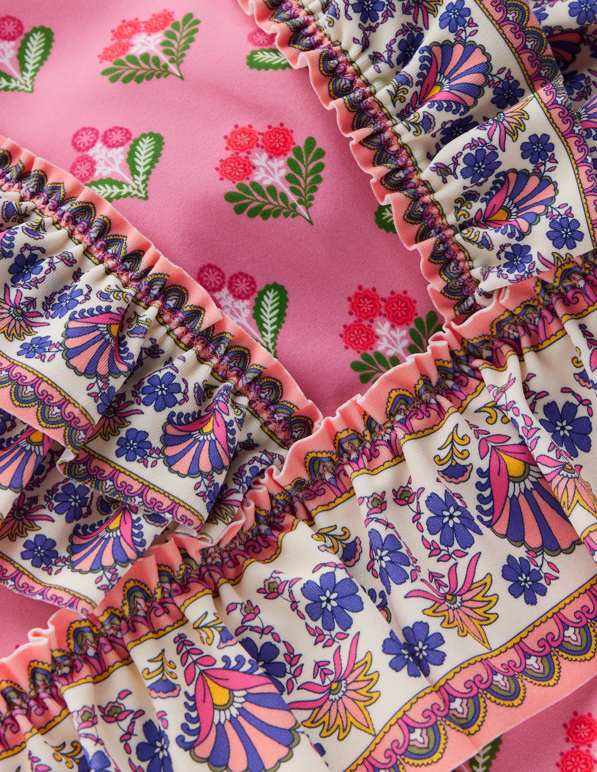 Frill Peplum Swimsuit-Pink Multi Woodblock - Image 3