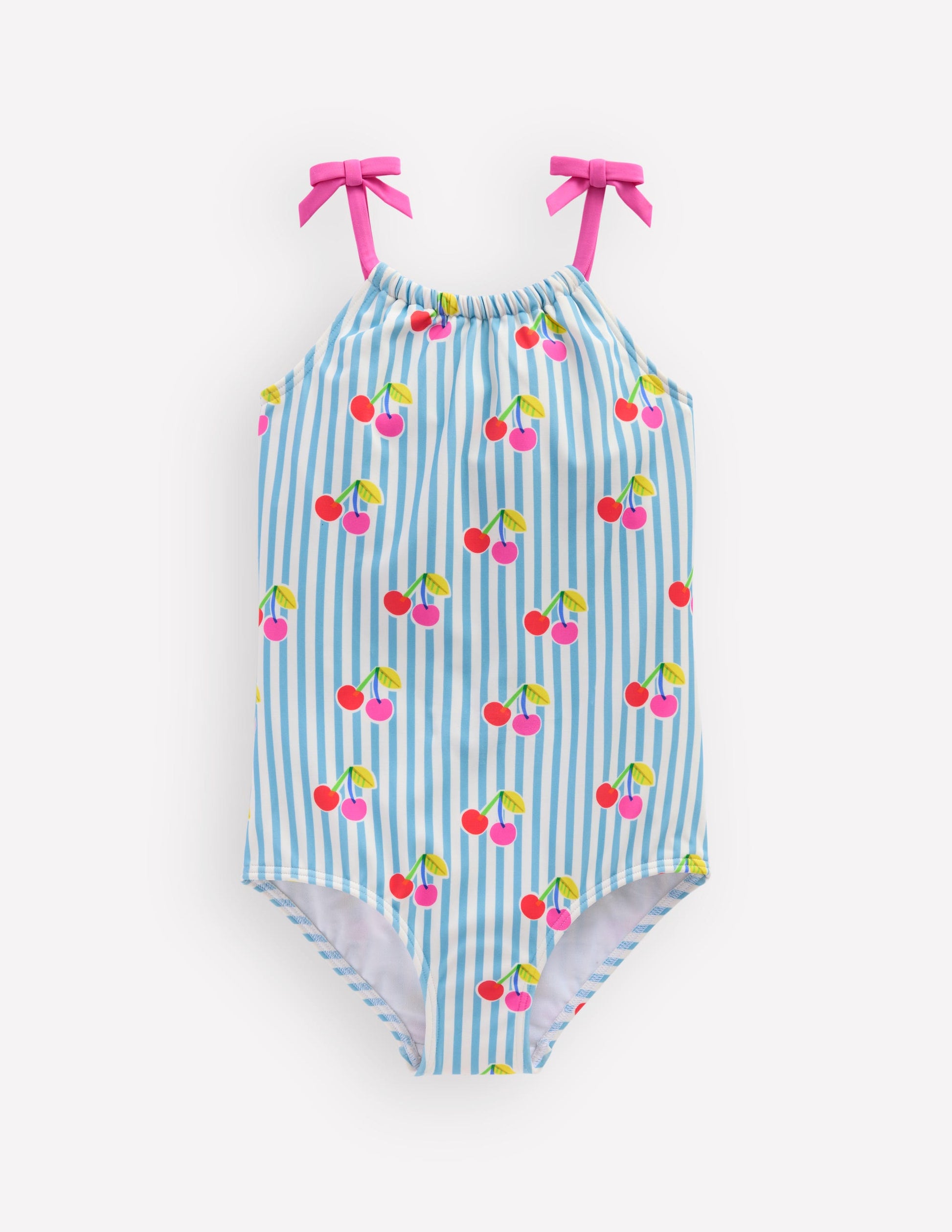 Tie Shoulder Swimsuit-Cloud Blue Stripe Cherries-4