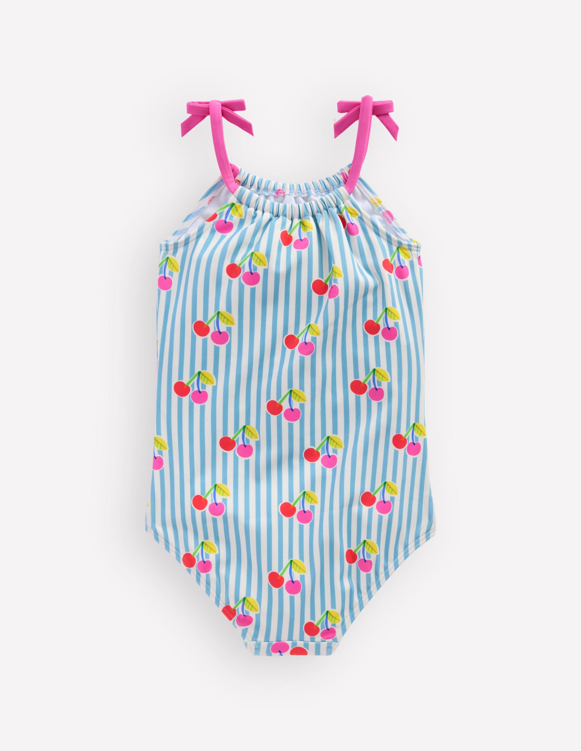 Tie Shoulder Swimsuit-Cloud Blue Stripe Cherries-5