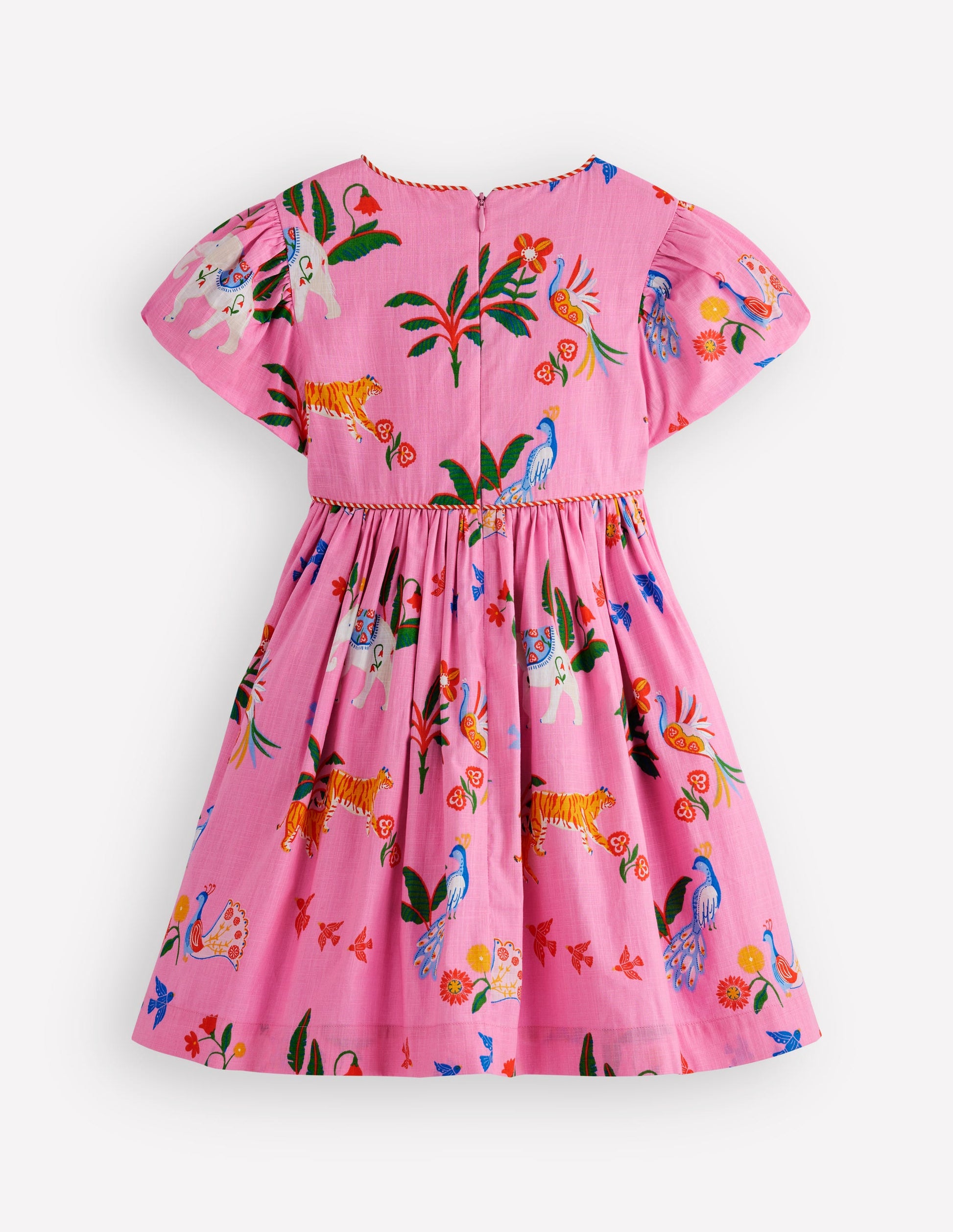 V-waist Woven Dress-Formica Pink Tropical Animals-3