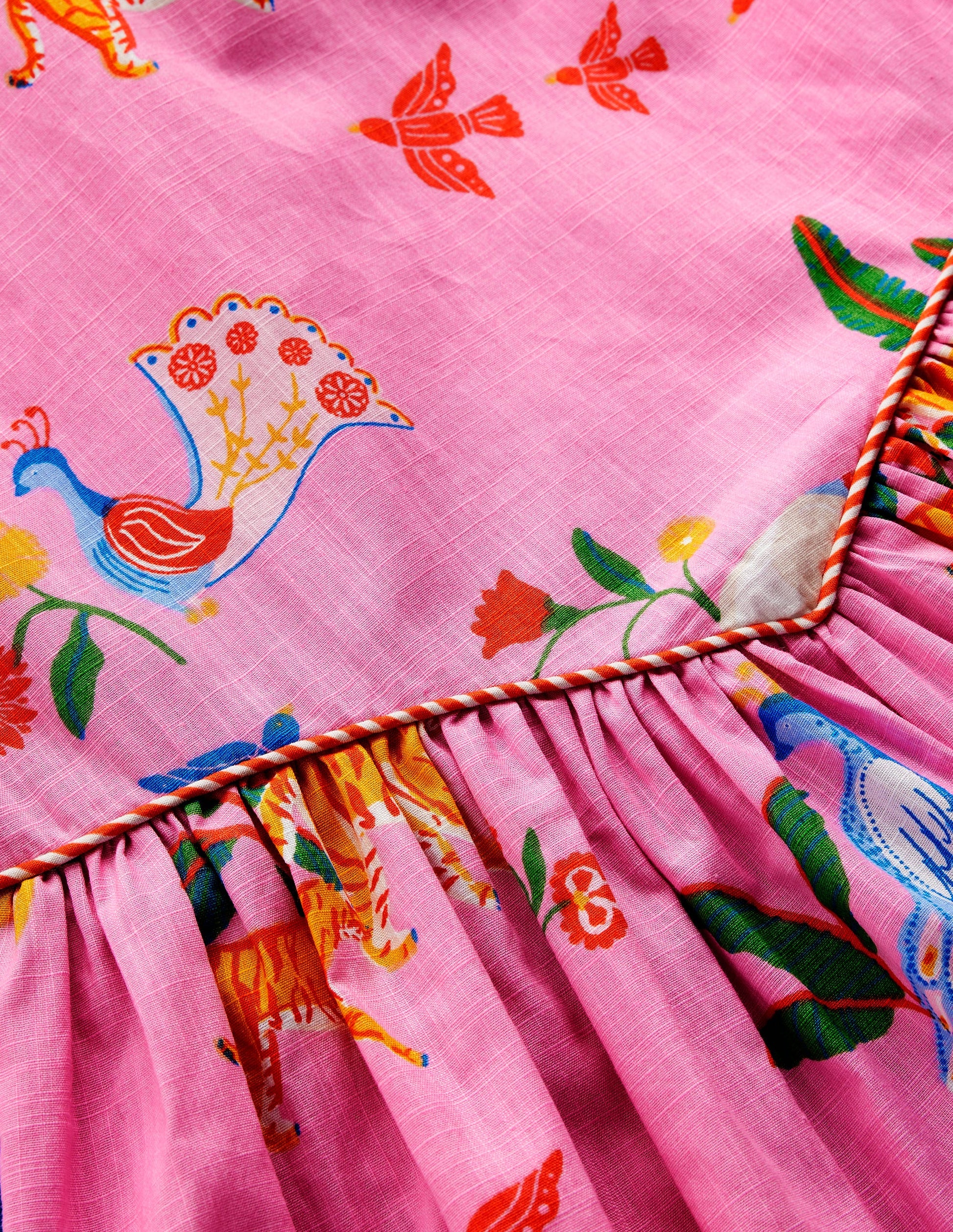 V-waist Woven Dress-Formica Pink Tropical Animals-4