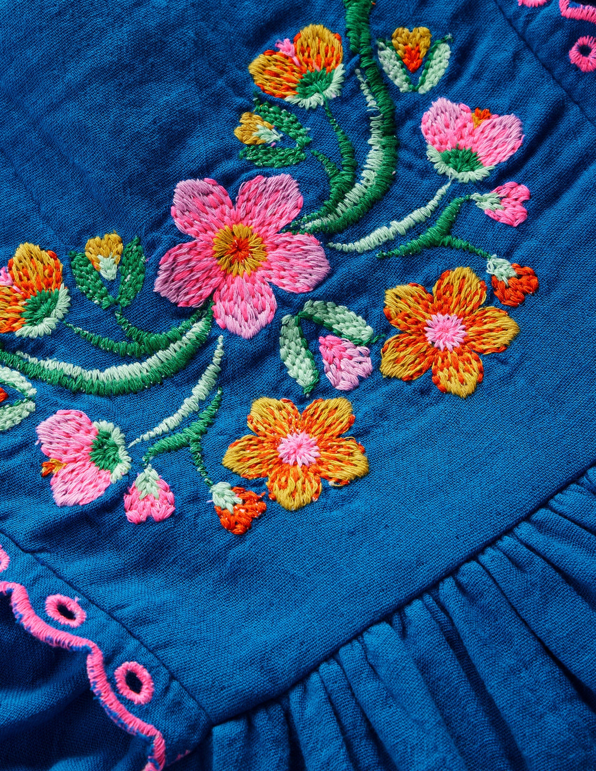 Embroidered Woven Dress-Kingfisher Blue-3