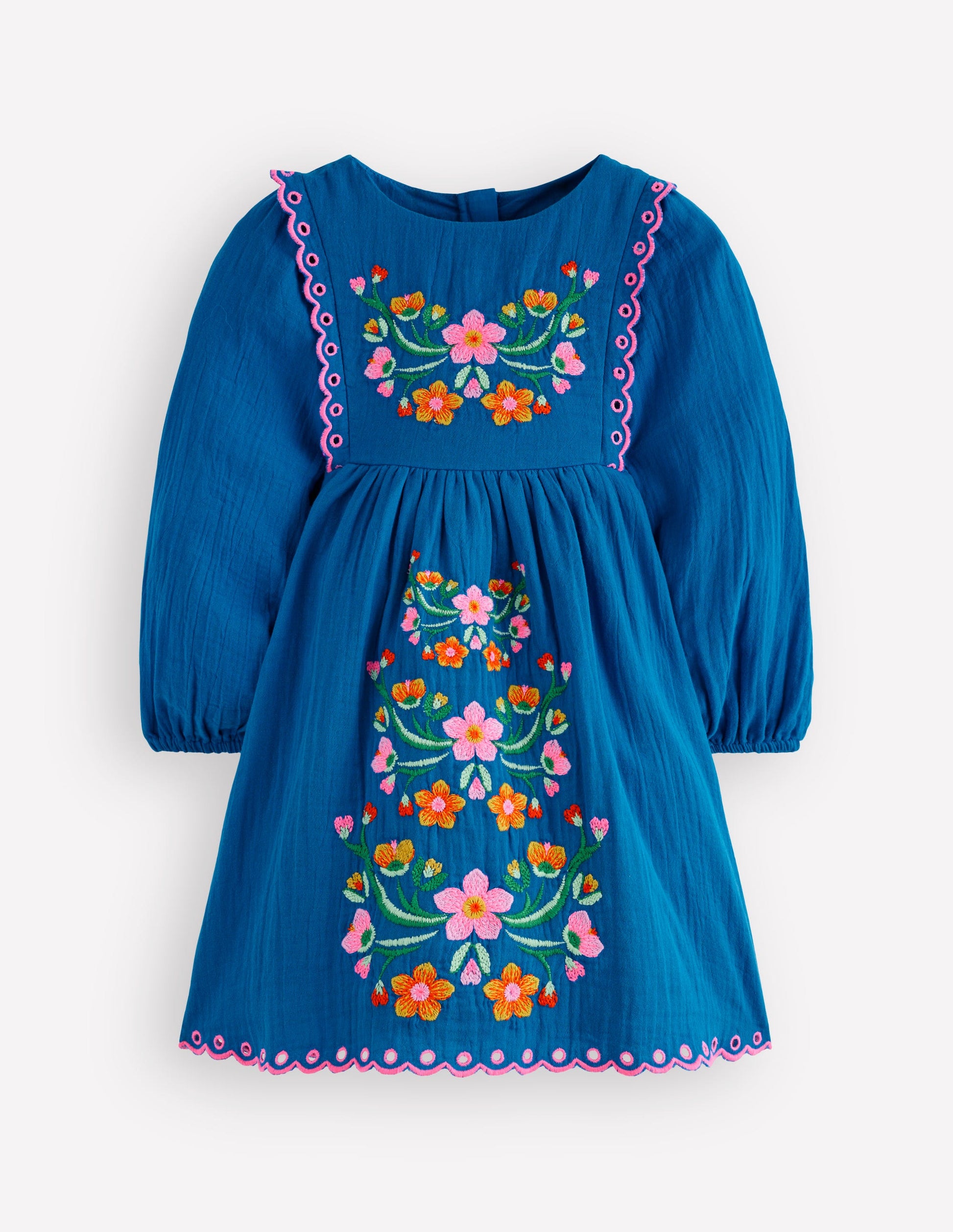 Embroidered Woven Dress-Kingfisher Blue-1