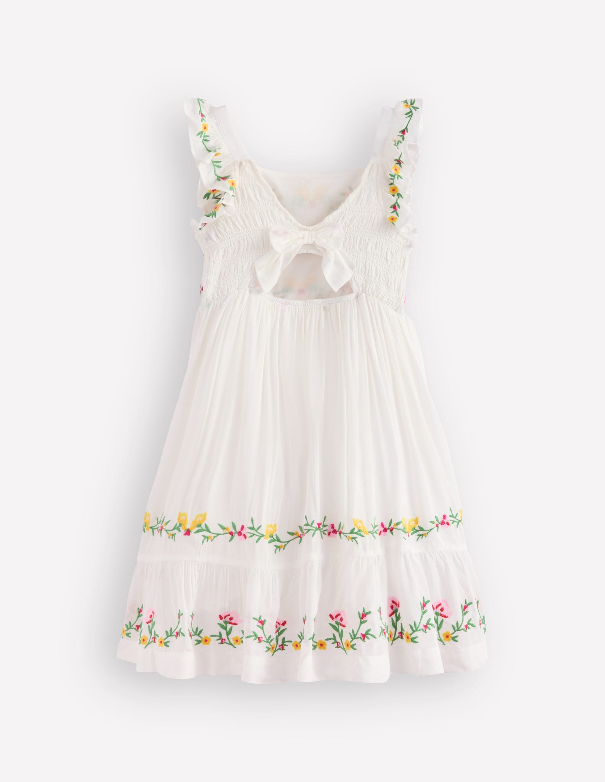 Shirred Bow Back Detail Dress-Soft Ivory-3