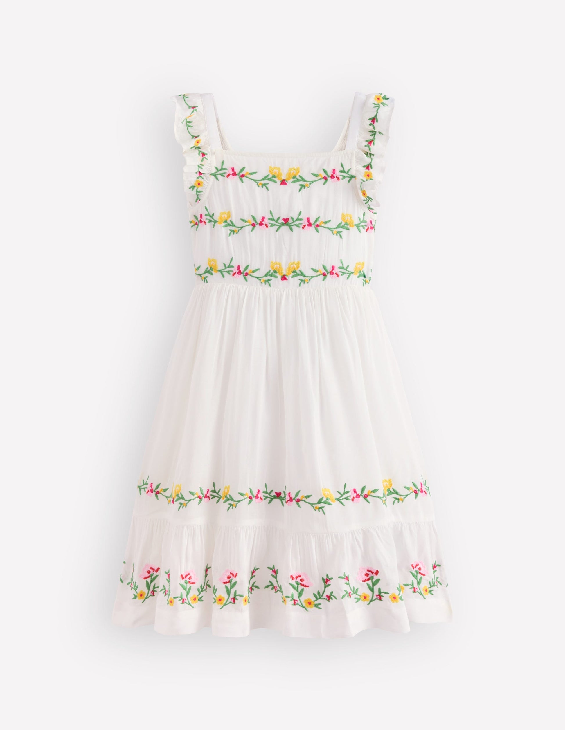 Boden Girls Shirred Bow Back Detail Dress in White | Size 2-3 Years Boden Girls Shirred Bow Back Detail Dress in White | Size 2-3 Years