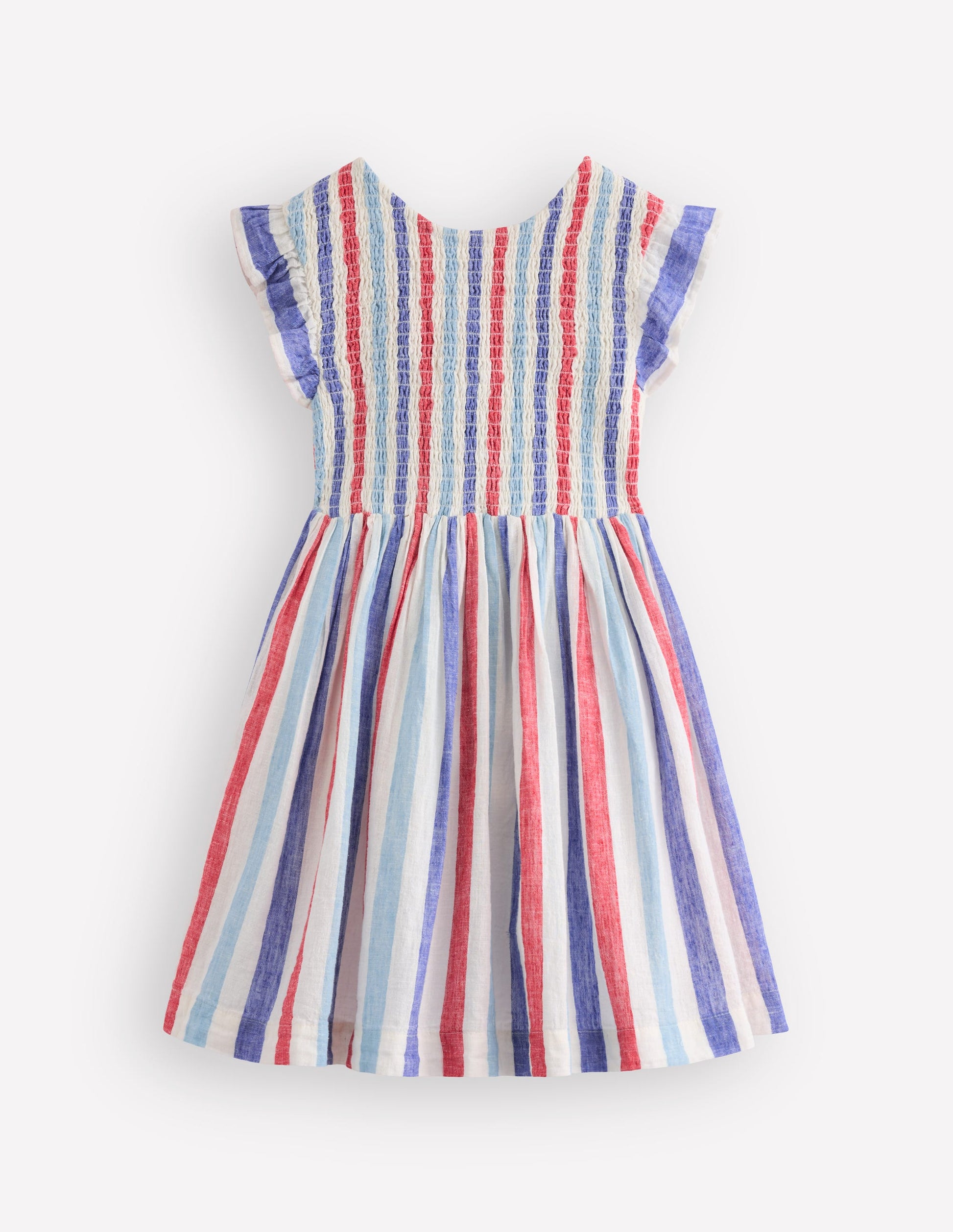 Bow Back Shirred Dress-Bright Blue/ Poppy Red Stripe-3