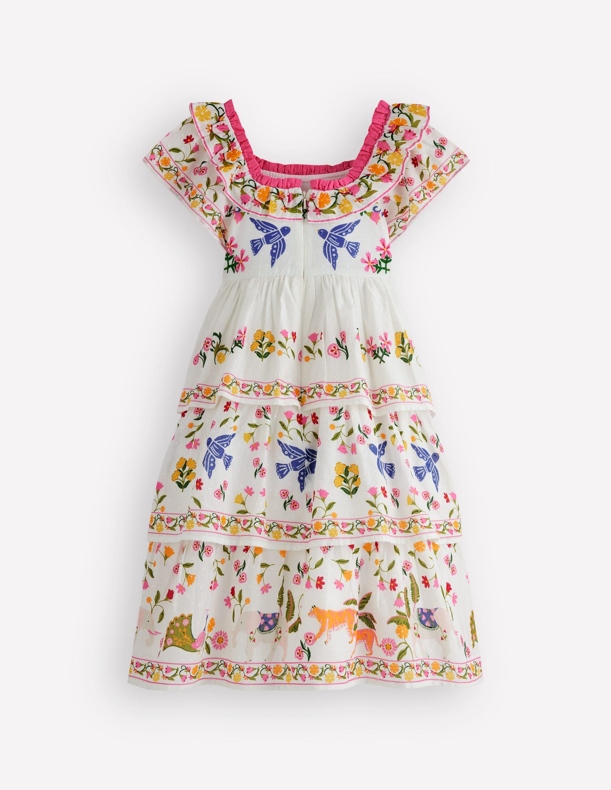 Tiered Ruffle Woven Dress-Soft Ivory Jungle Placement-3