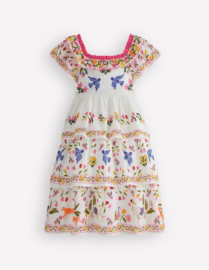 Tiered Ruffle Woven Dress-Soft Ivory Jungle Placement