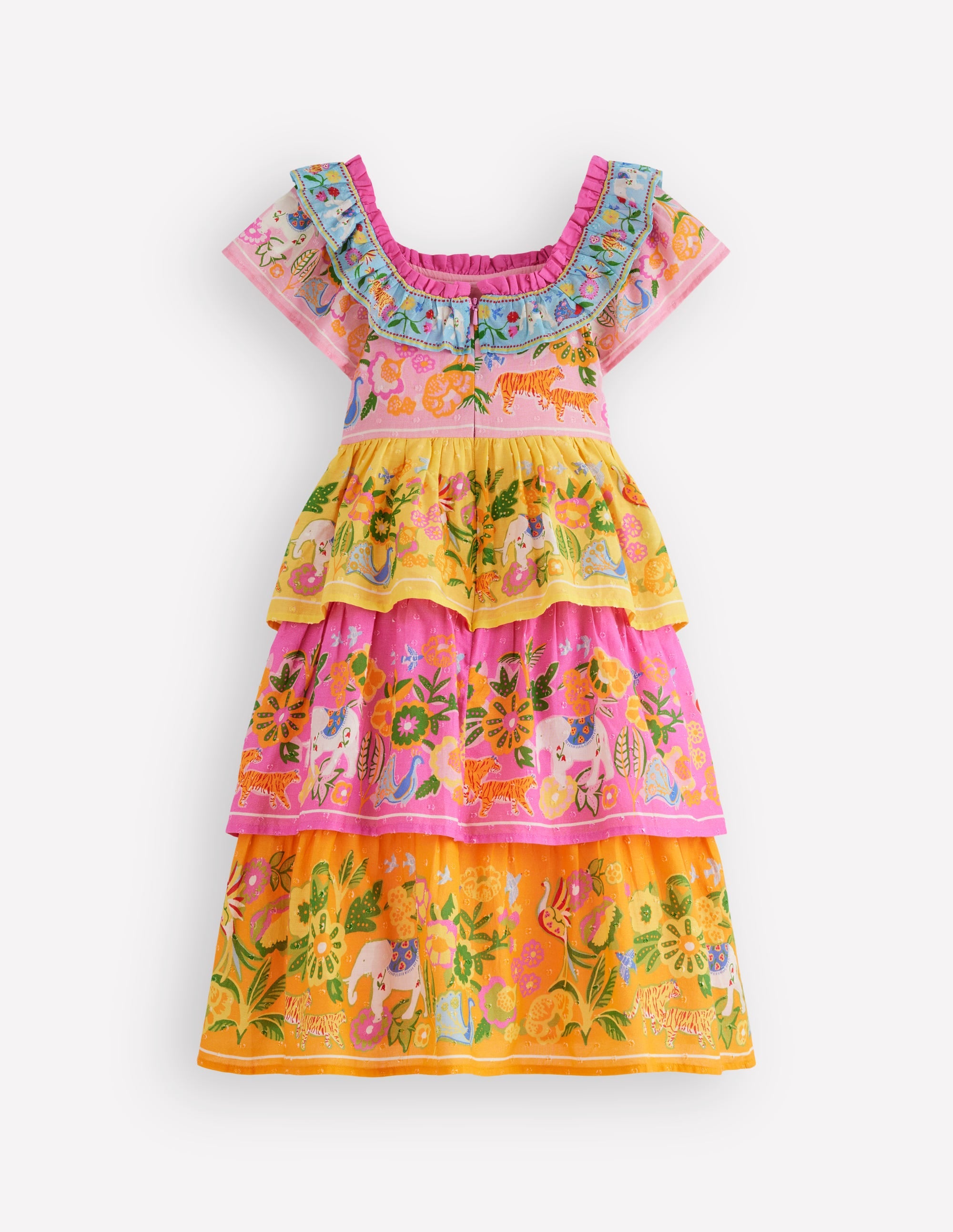 Tiered Ruffle Woven Dress-Sunflower Yellow Jungle Animal - Image 2