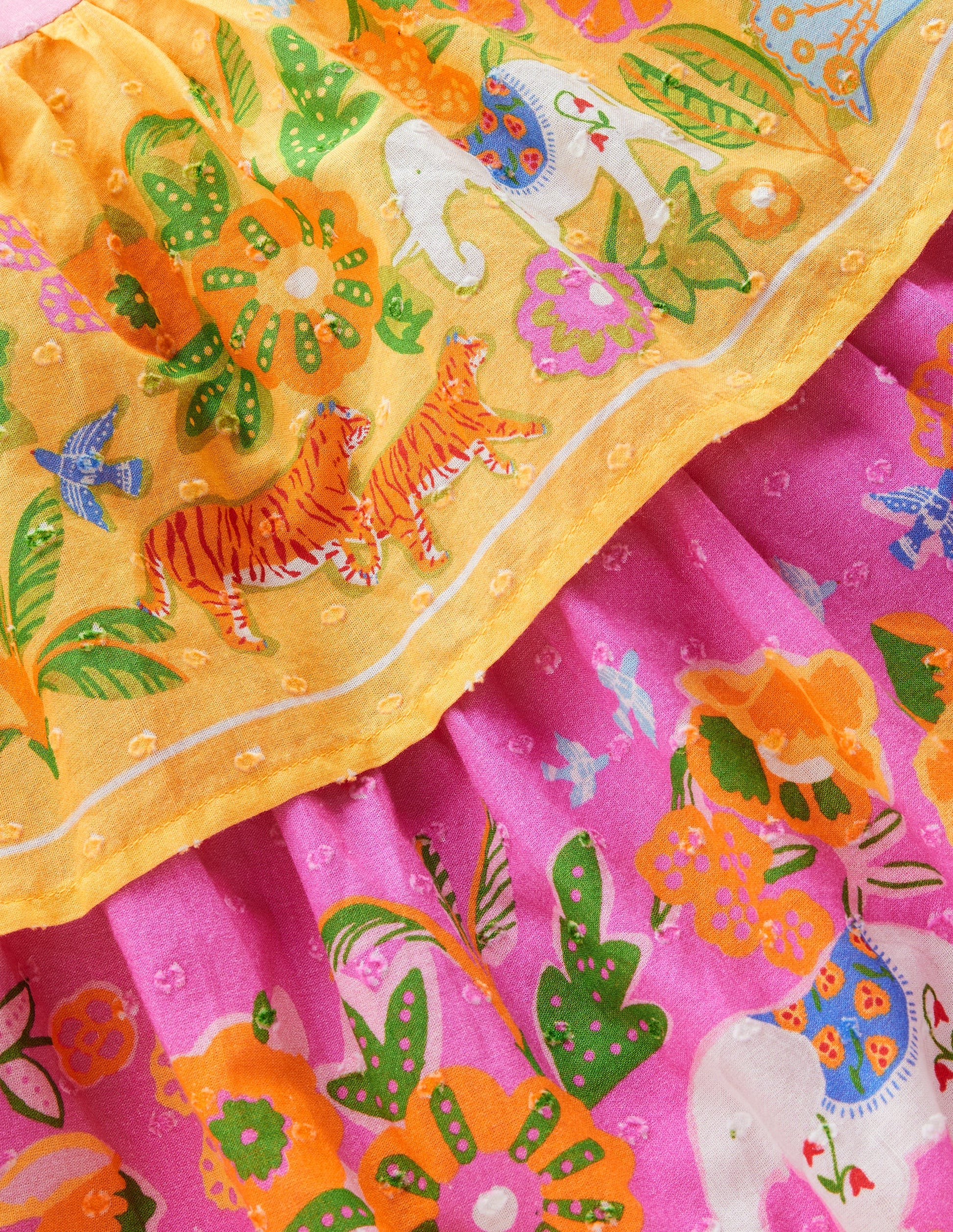 Tiered Ruffle Woven Dress-Sunflower Yellow Jungle Animal-4