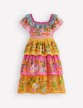 Tiered Ruffle Woven Dress-Sunflower Yellow Jungle Animal