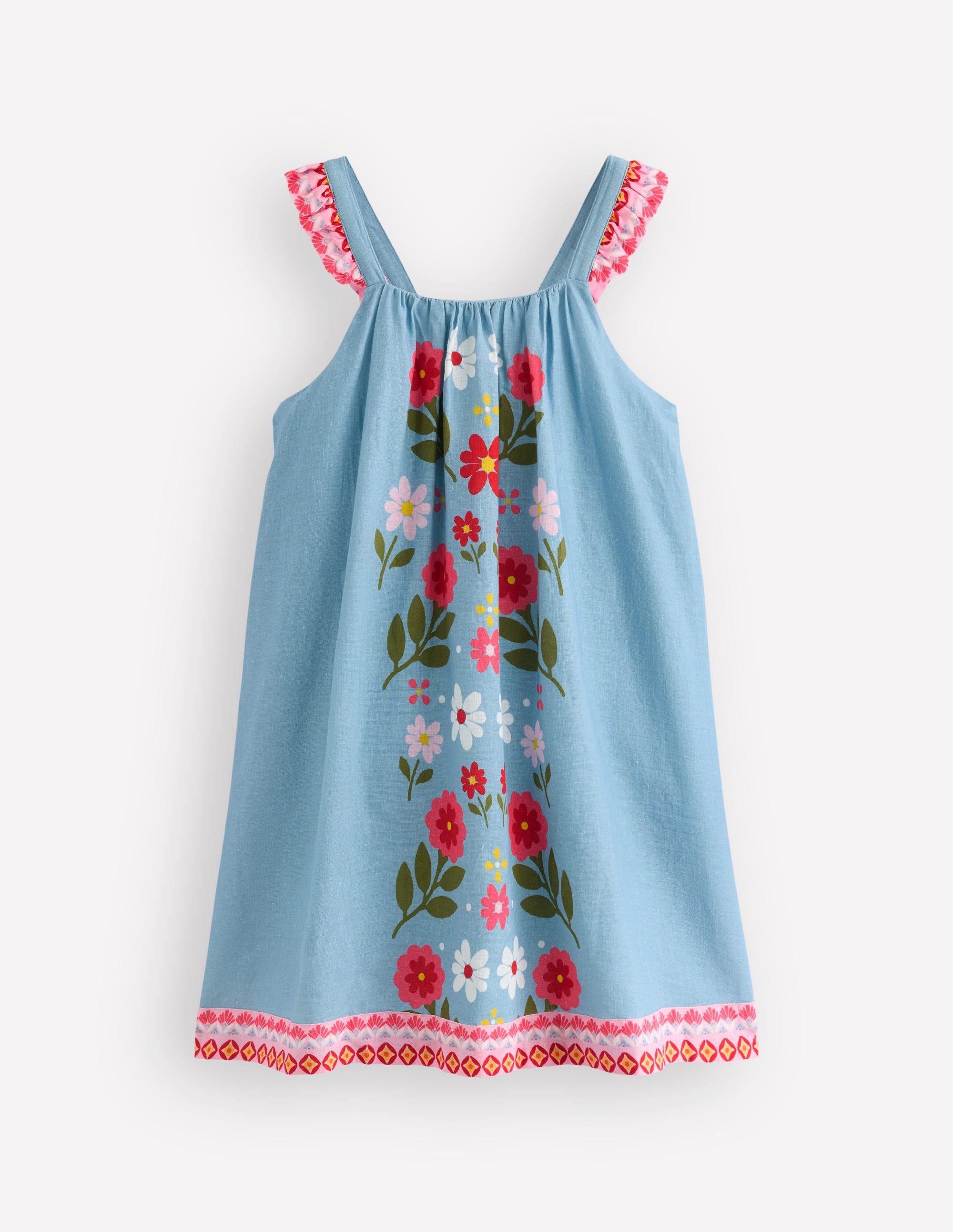 Ruffle Strap Sundress-Vintage Blue Floral Placement - Image 1