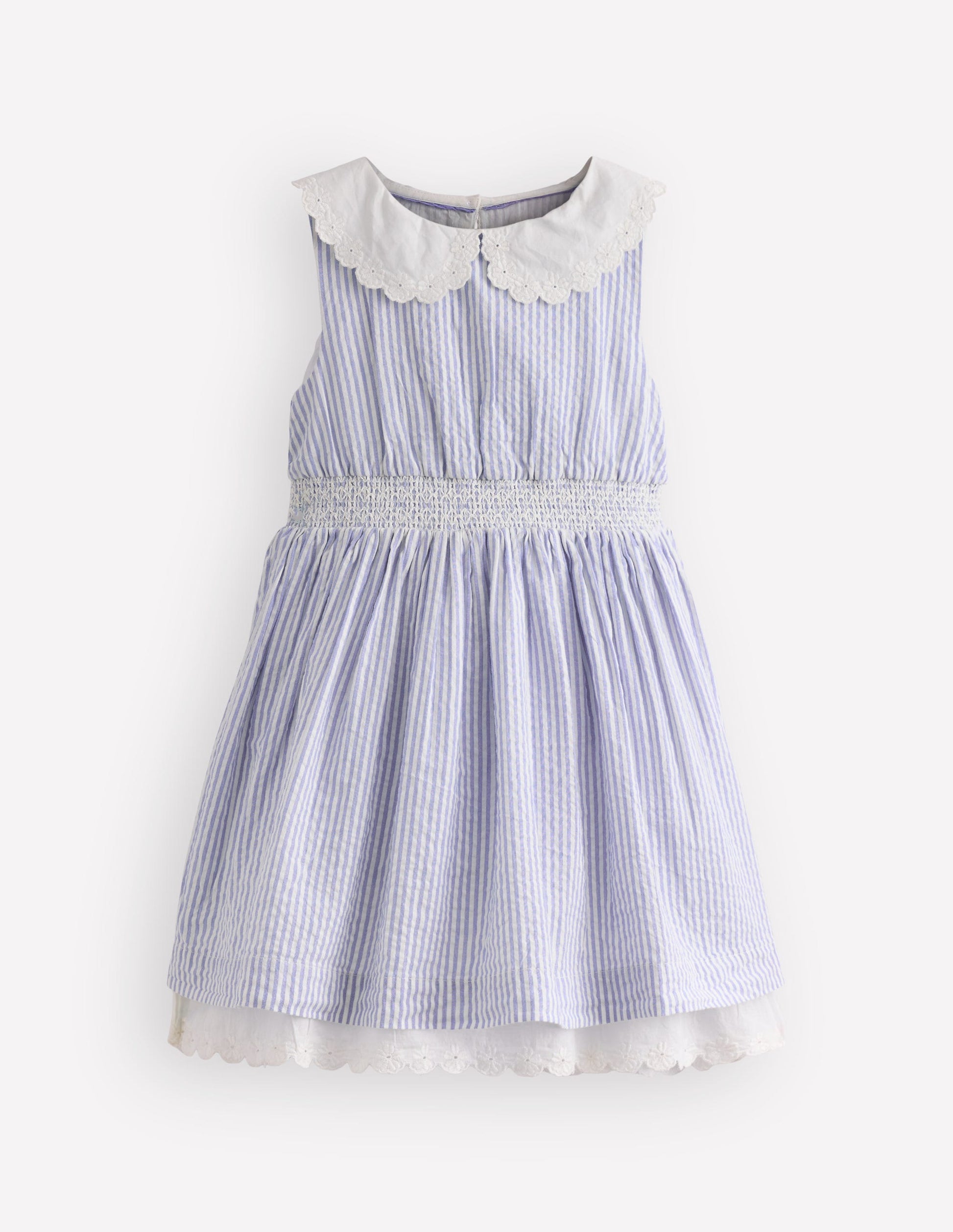 Nostalgic Broderie Dress-Salt Blue Ticking Stripe-1