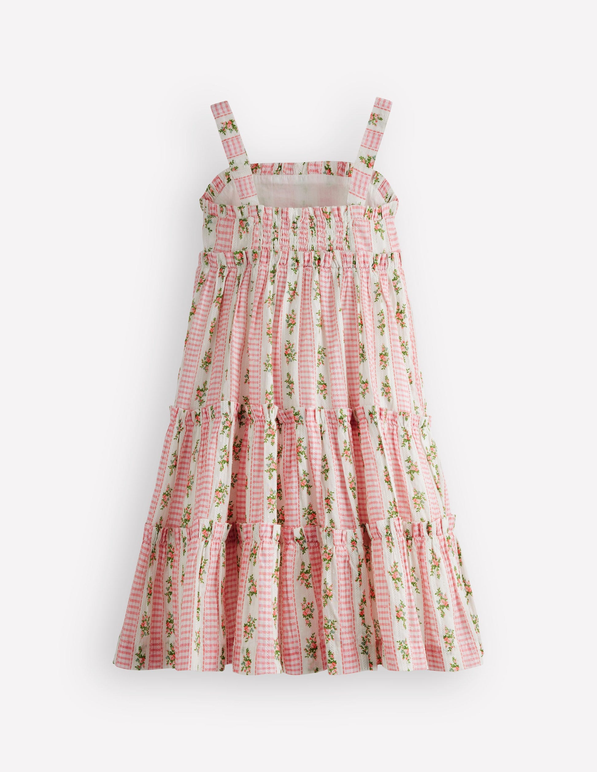 Tiered Midi Sundress-Soft Ivory Gingham Floral-3