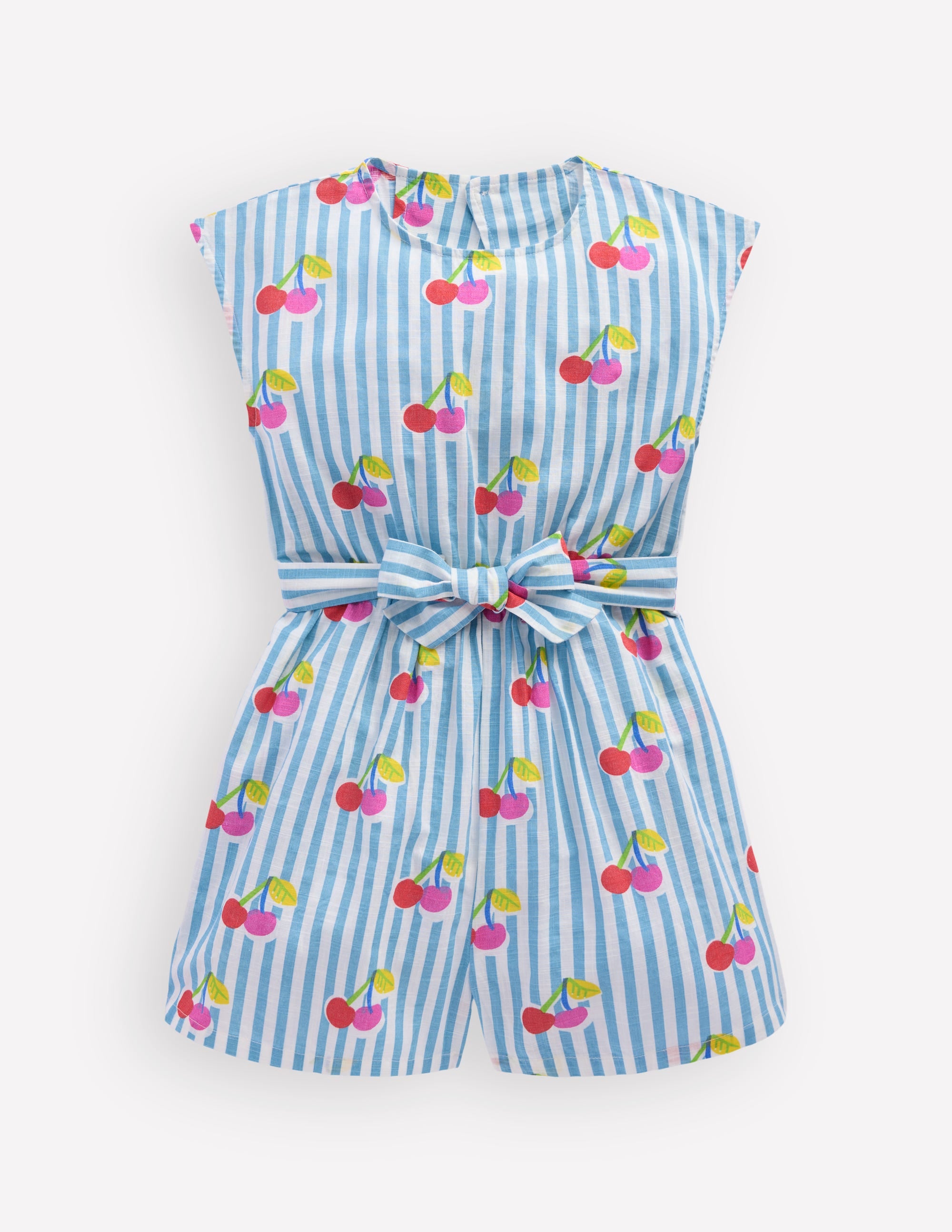 Tie Waist Woven Playsuit-Blue Cherry Stripe - Image 2