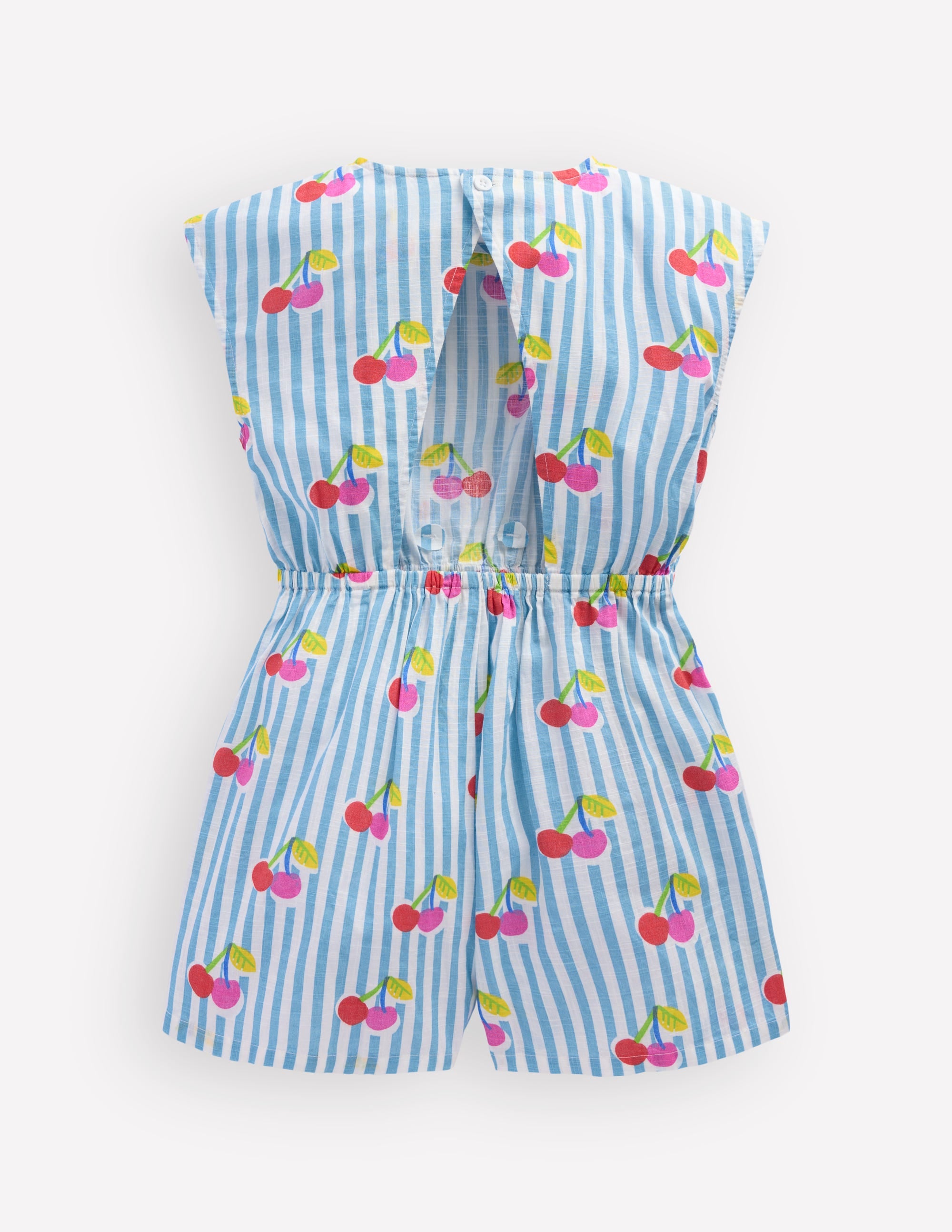 Tie Waist Woven Playsuit-Blue Cherry Stripe - Image 3