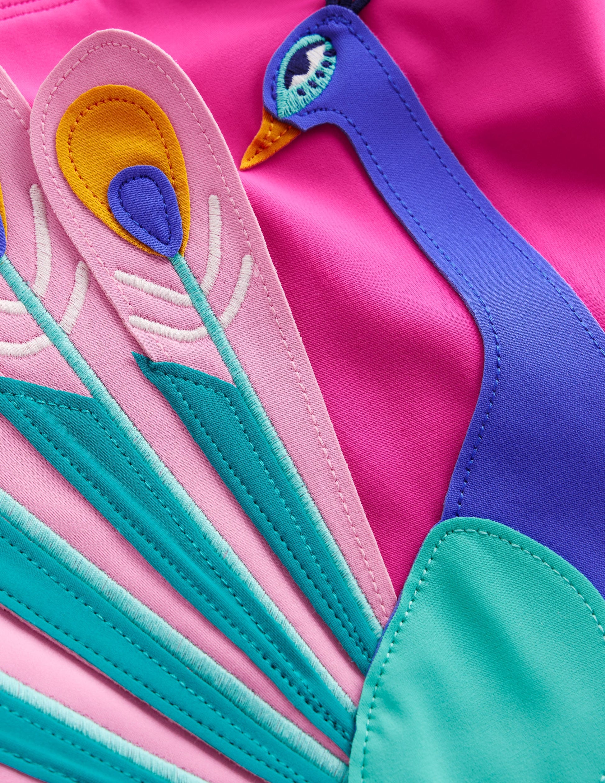 Appliqué Swimsuit-Pink Peacock-4