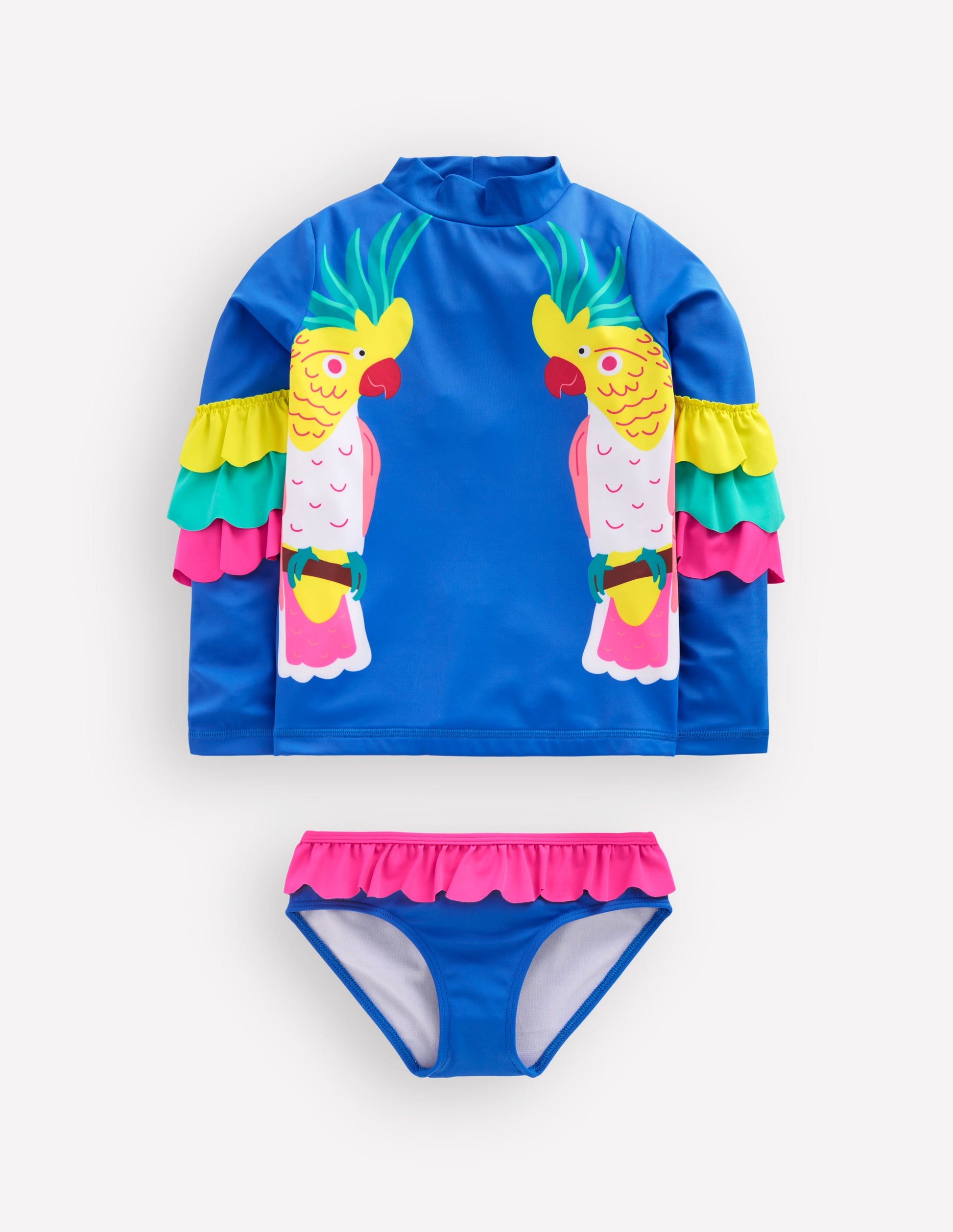 Appliqué Rash Vest Set-Azure Blue Parrot-2