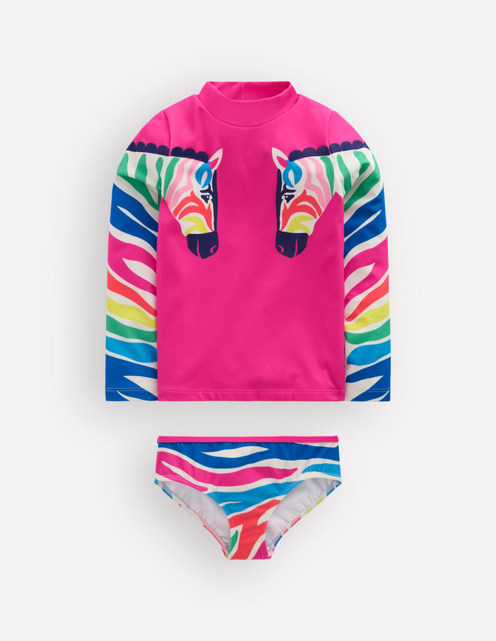 Appliqué Rash Vest Set-Raspberry Pink Zebra