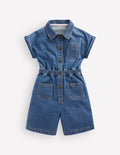 Embroidered Playsuit-Mid Vintage Embroidered Denim