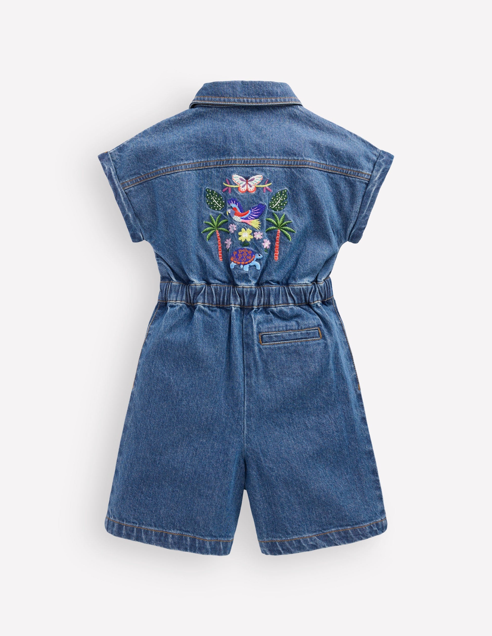 Embroidered Playsuit-Mid Vintage Embroidered Denim-2